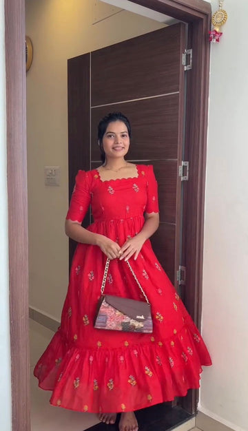 Kota Checks Embroidery Midi Gown
