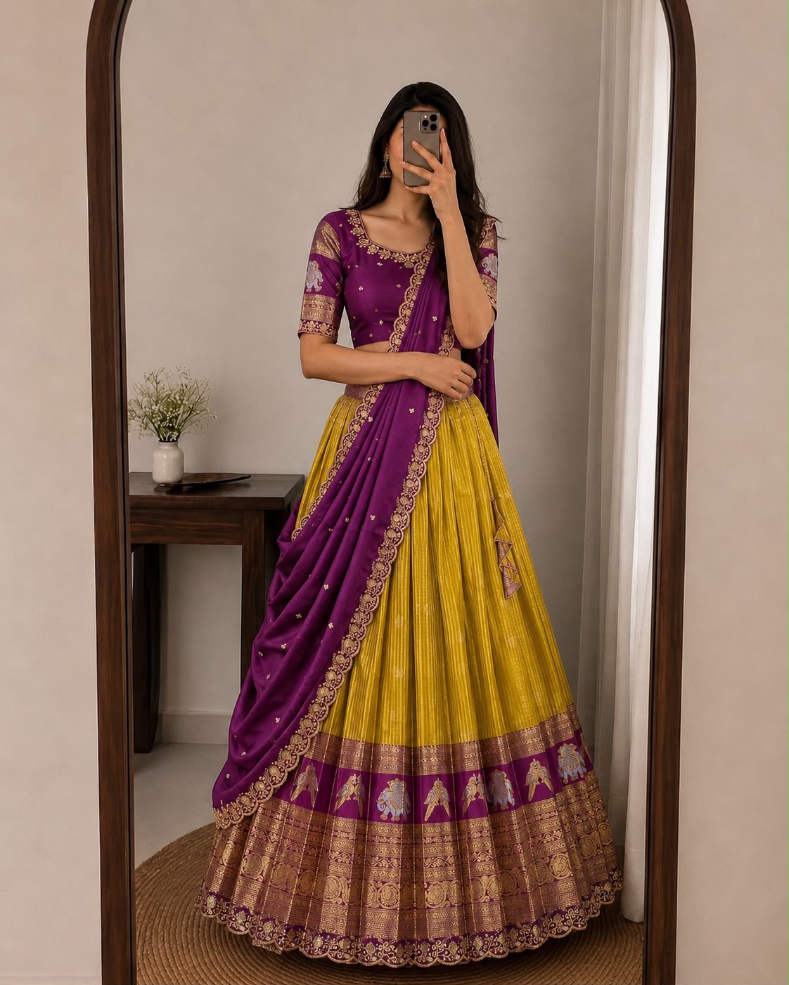 Designer Premium Fully Stitched Kanjivaram Silk Lehanga