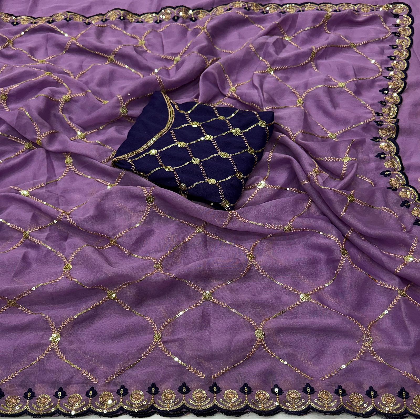 Star Georgette Sarees with Multi Sequence Work With Running Blouse