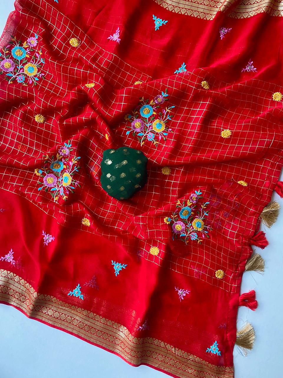 Pure Georgette Sarees with Beautiful Gamthi Work