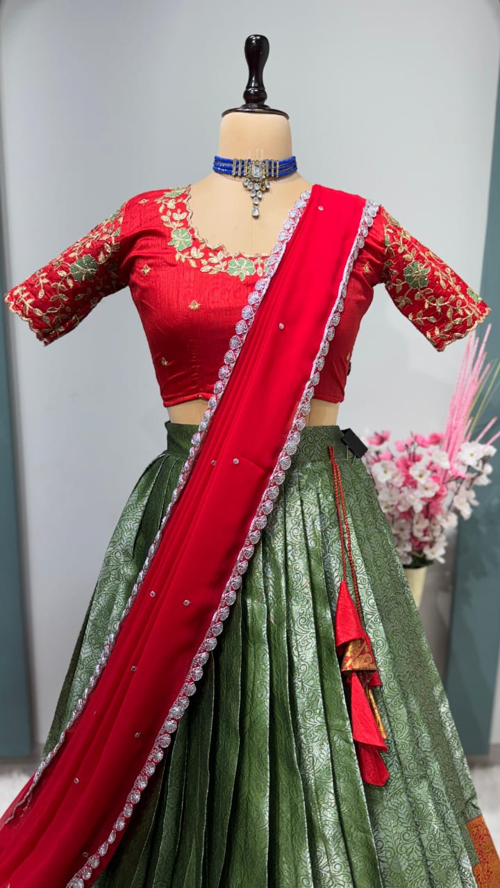 Exclusive Designer Premium Quality Pure Kanjivaram silk full stiched Lehenga