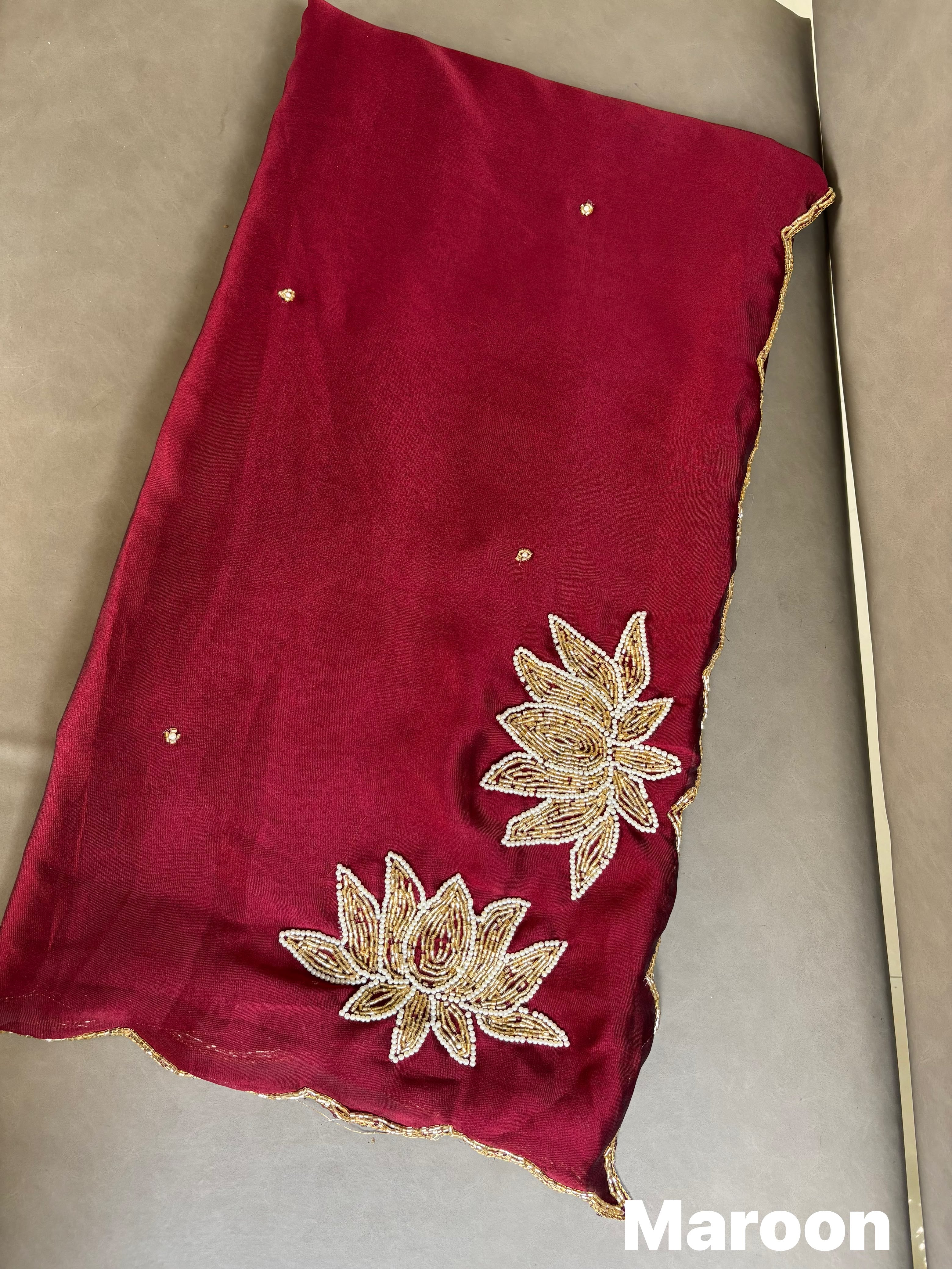 Soft Rangoli Crush Sarees with Handwork