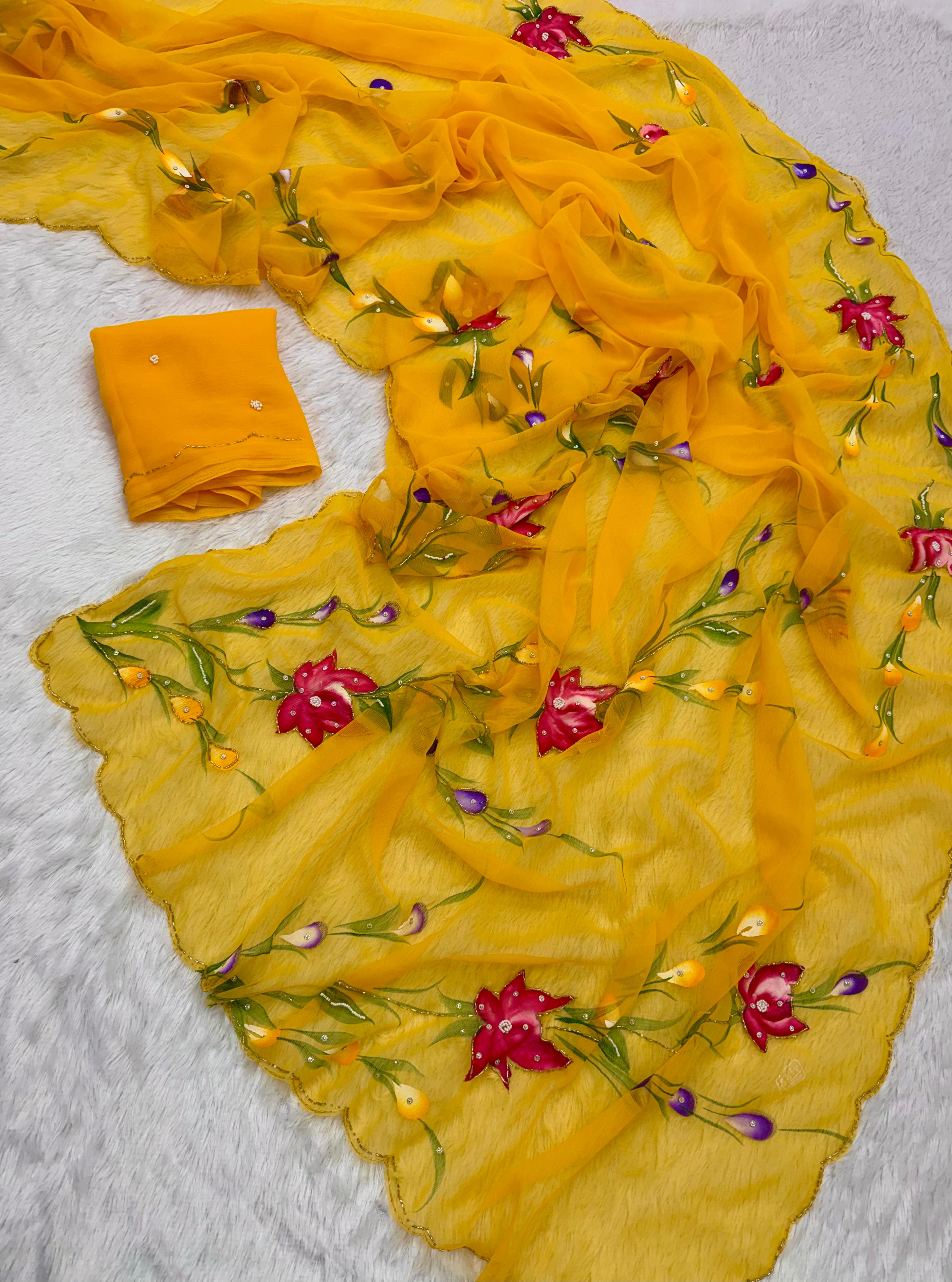 Soft Pure Chiffon Handwork Light Weight Sarees