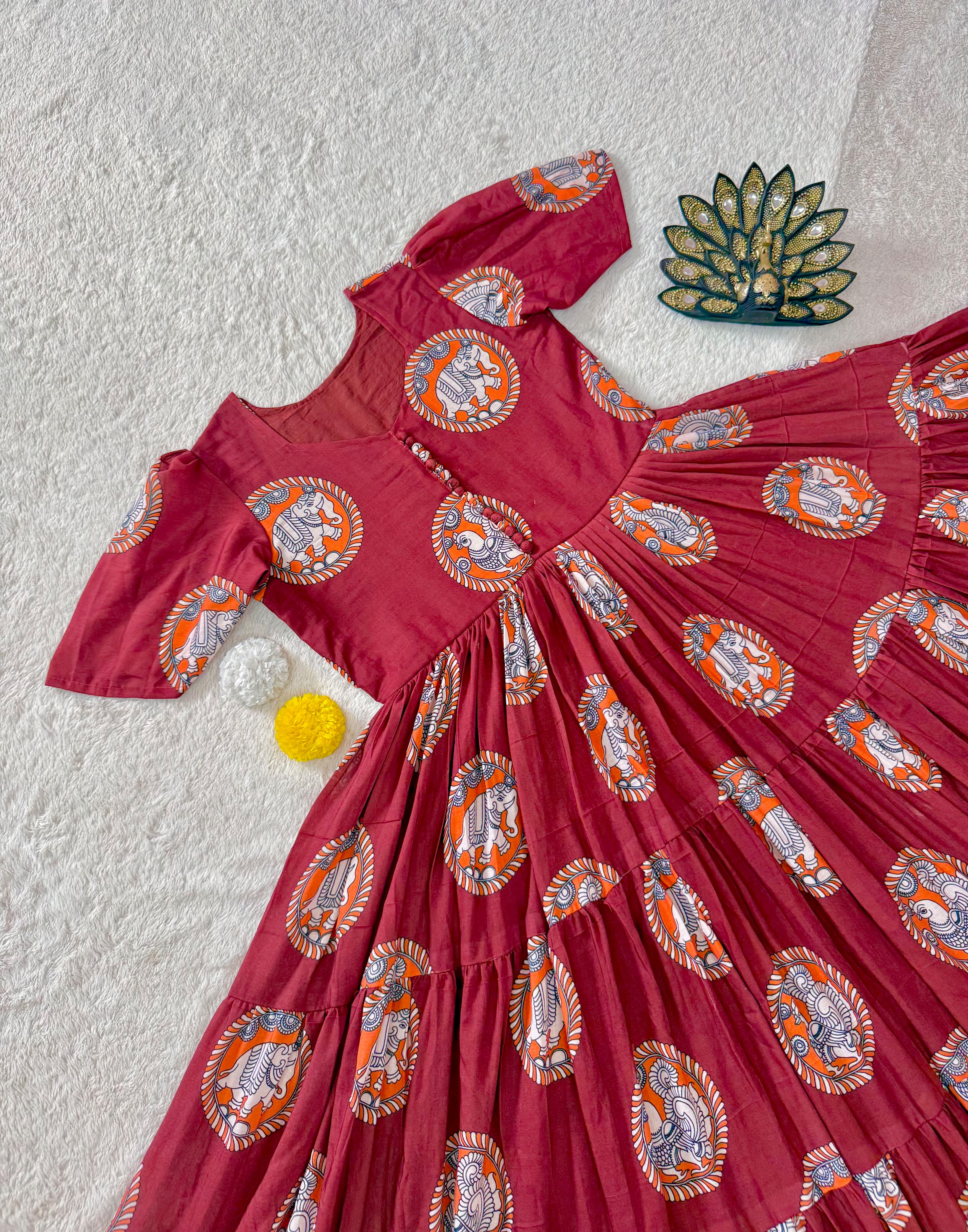 Cotton Kalamkari Block Printed Midi Dress