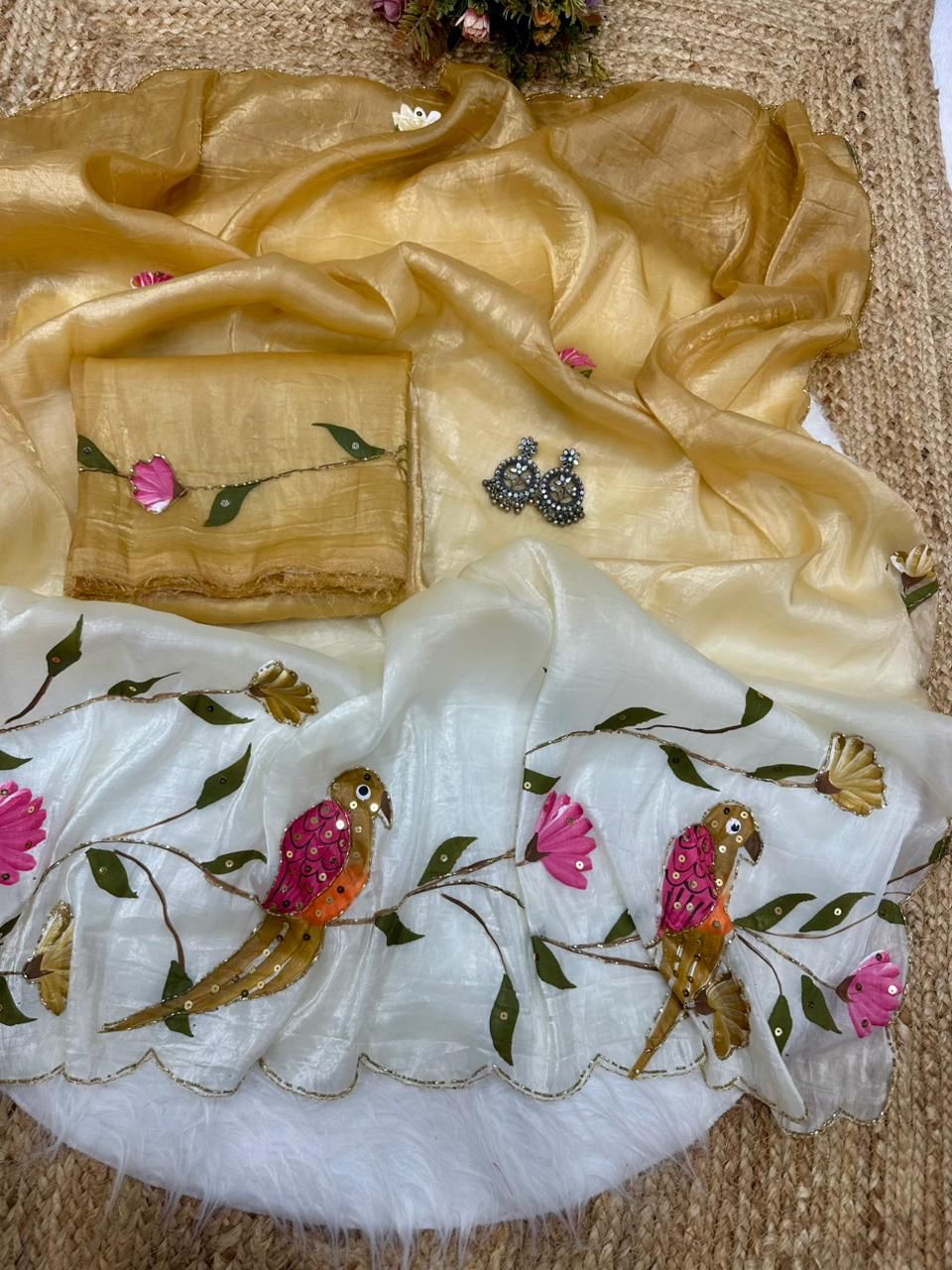 Designer brush painted crush saree