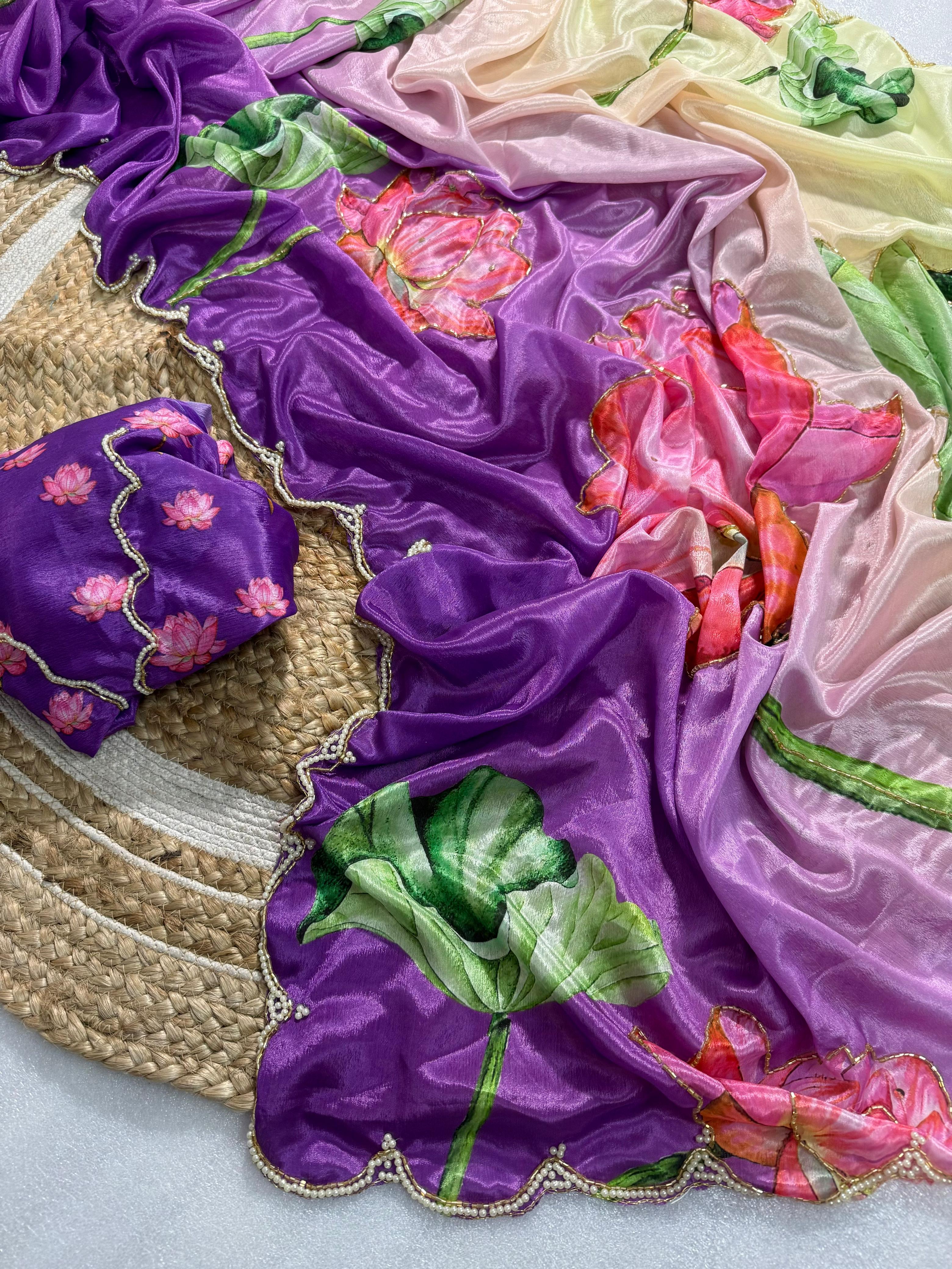 Pure Soft Malai Silk Saree with Premium Handwork