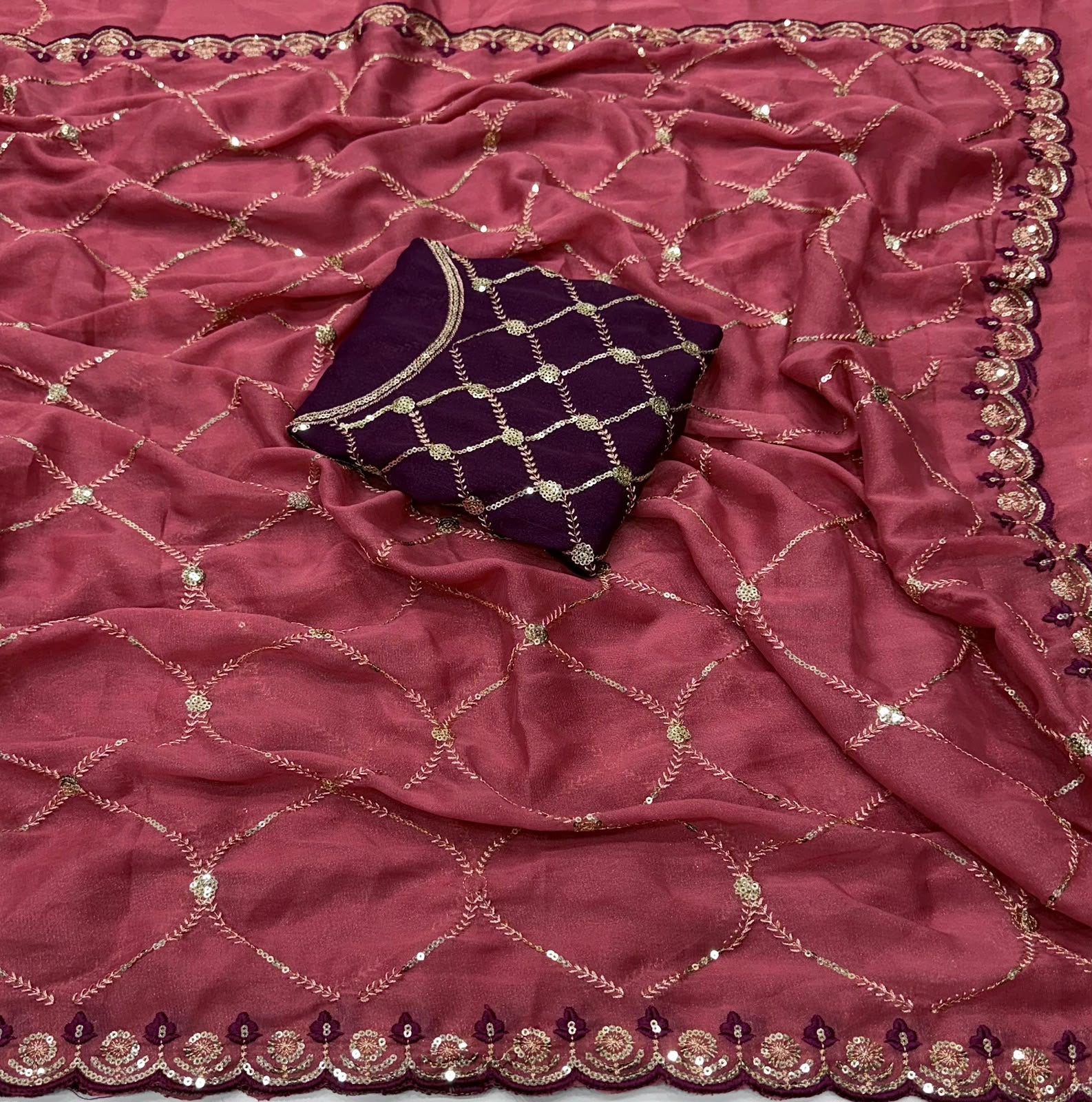 Star Georgette Sarees with Multi Sequence Work With Running Blouse