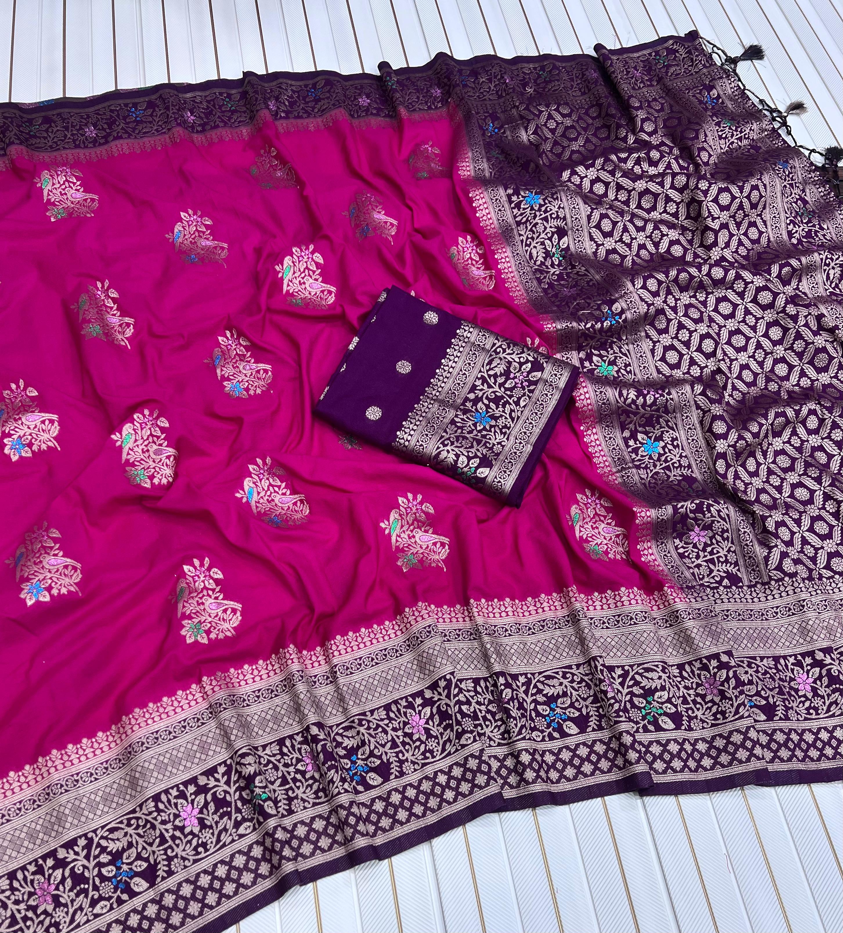 Pure Khadi Crep Georgette antique colour jari Meena Jaqurad Weveing Rich pallu saree with running blouse