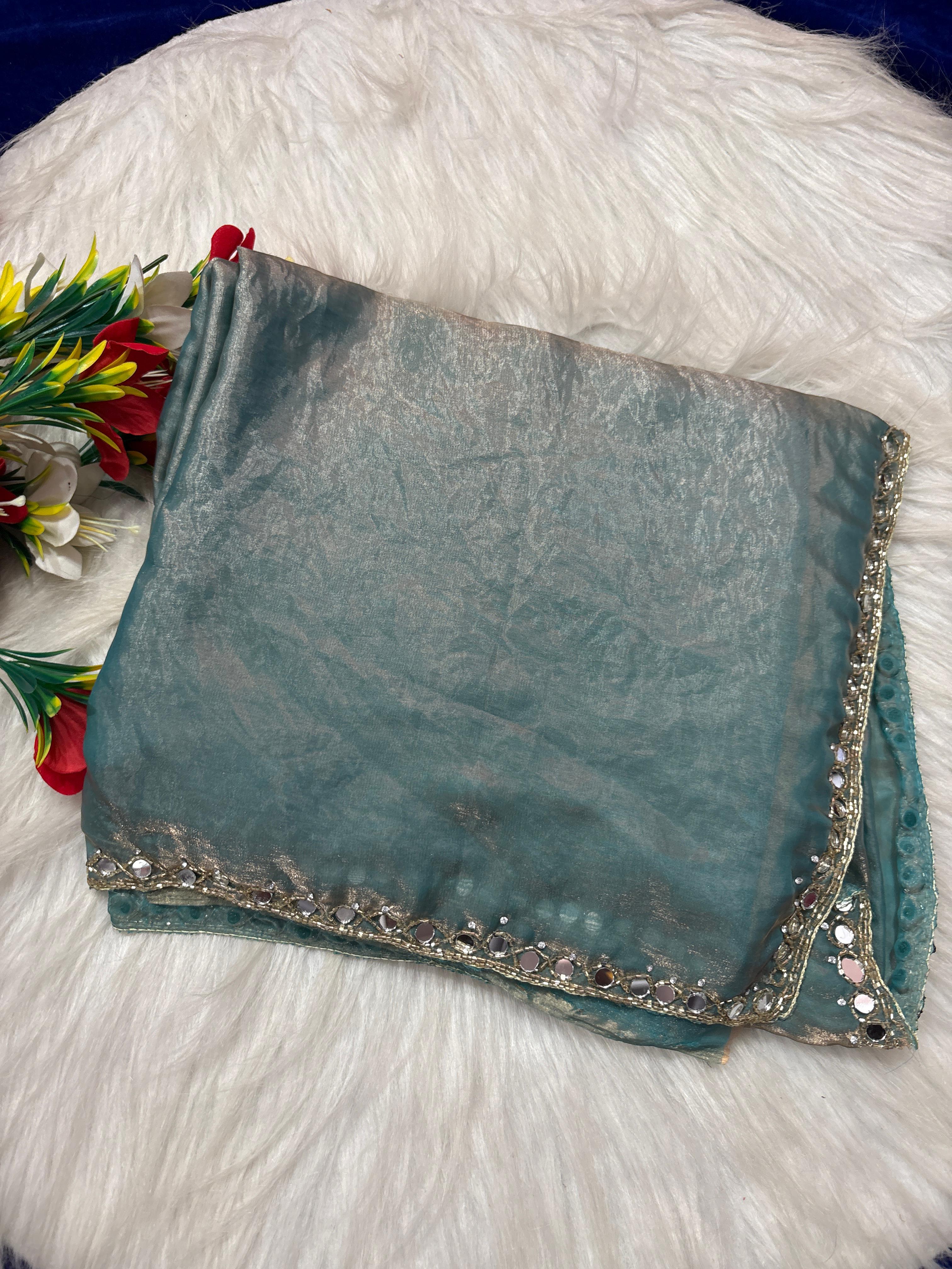 Cocktail mirror work sarees