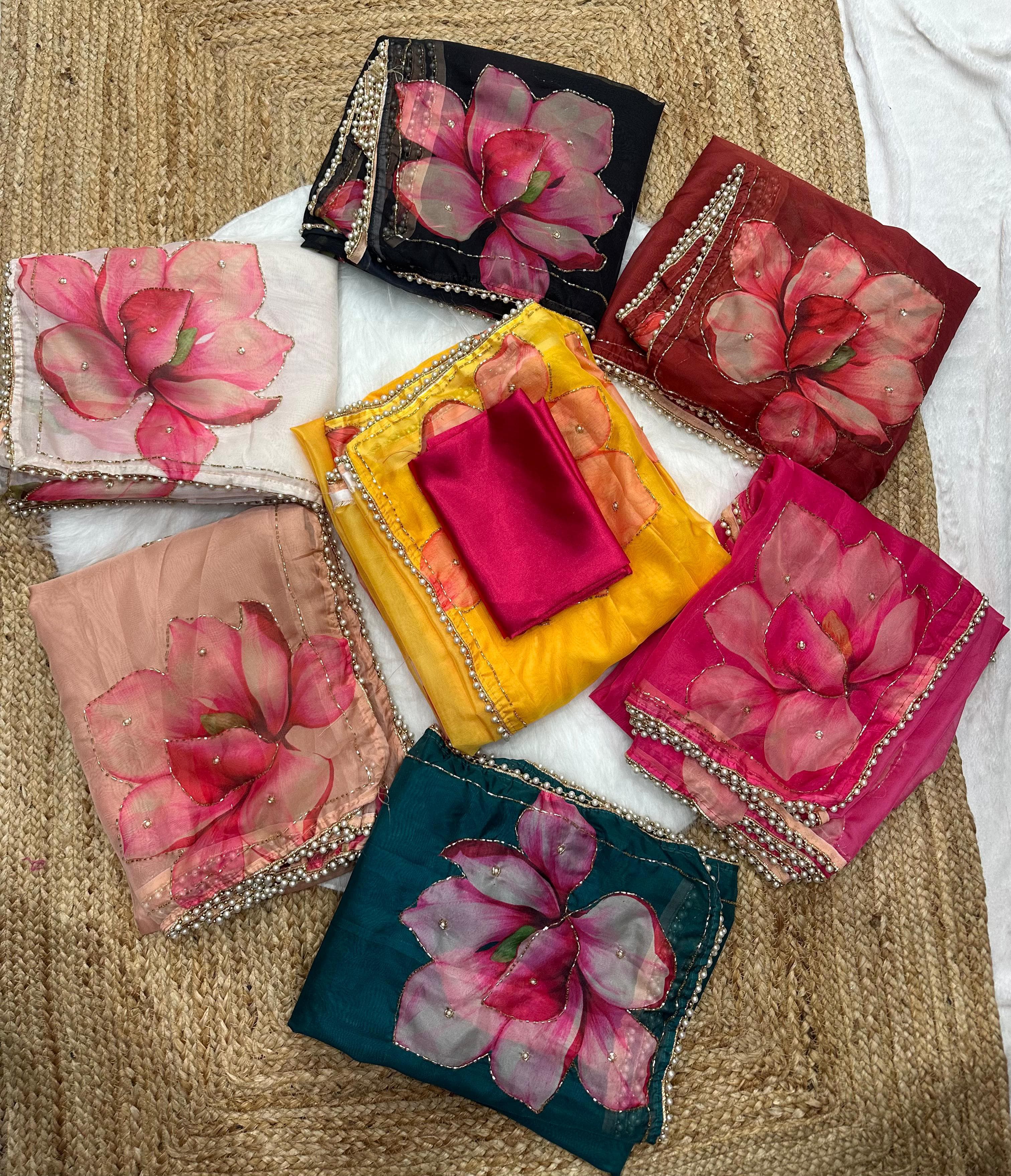 Georgette Silk with Designer Handwork Saree and Moti Lace Border