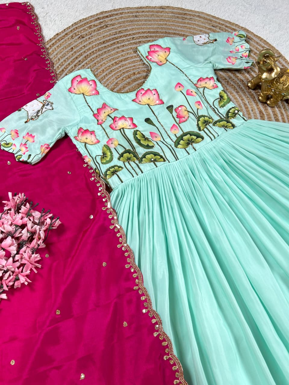 Lotus Design Gown with Duppata