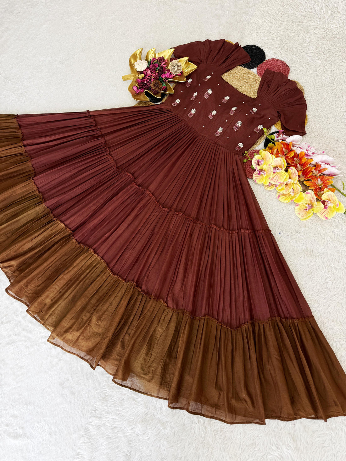 Mul Mul Cotton Gown with Maggam Work