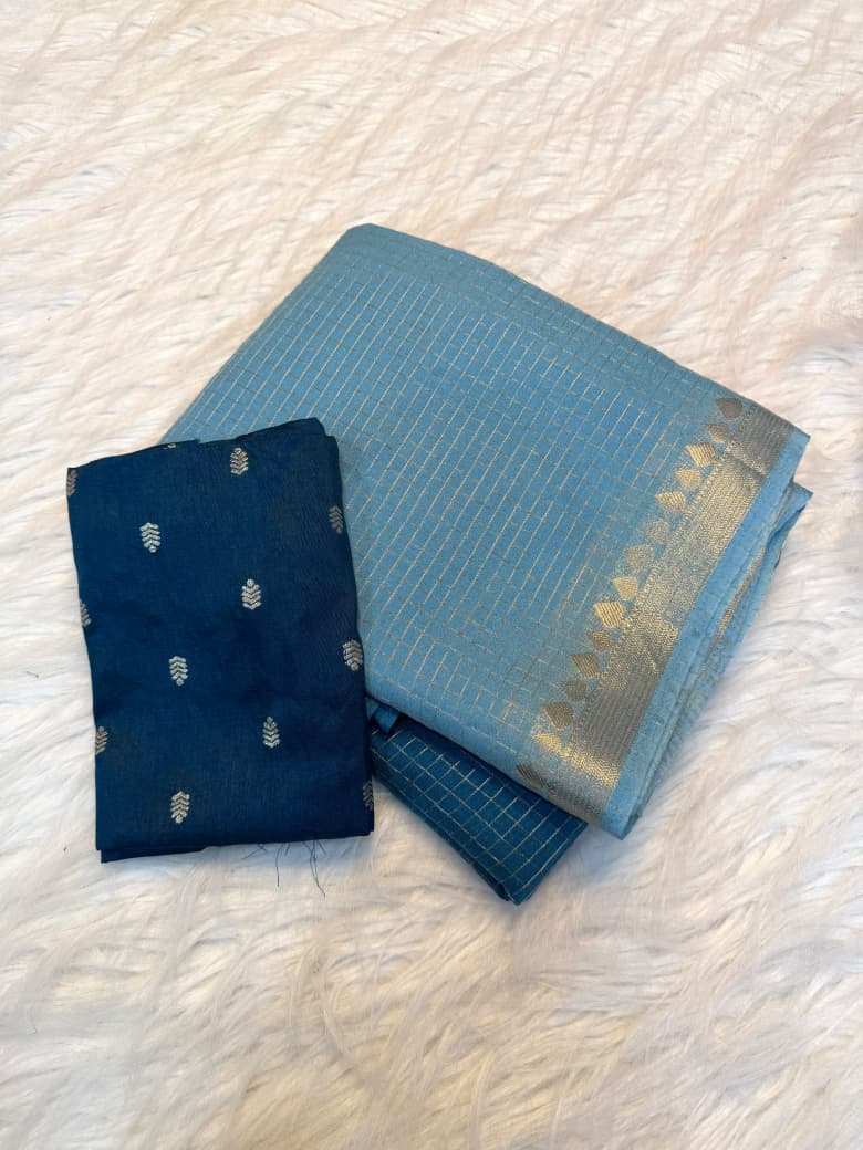 Viscose Temple Border Sarees with Chex design & Meena blouse