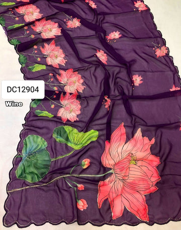 Chiffon Saree with Embroidery and Cutdana Work