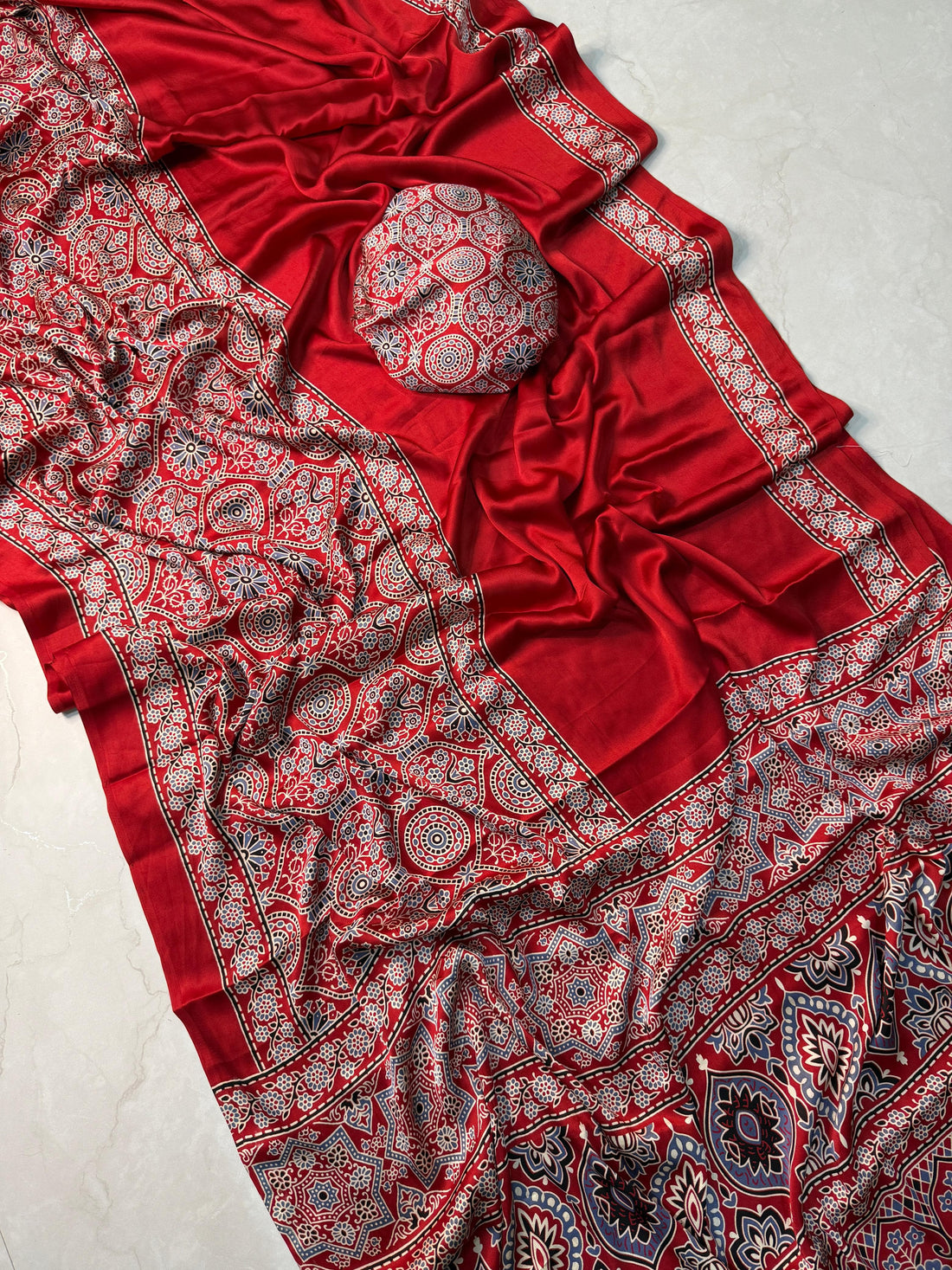 Ajrak satin Silk saree