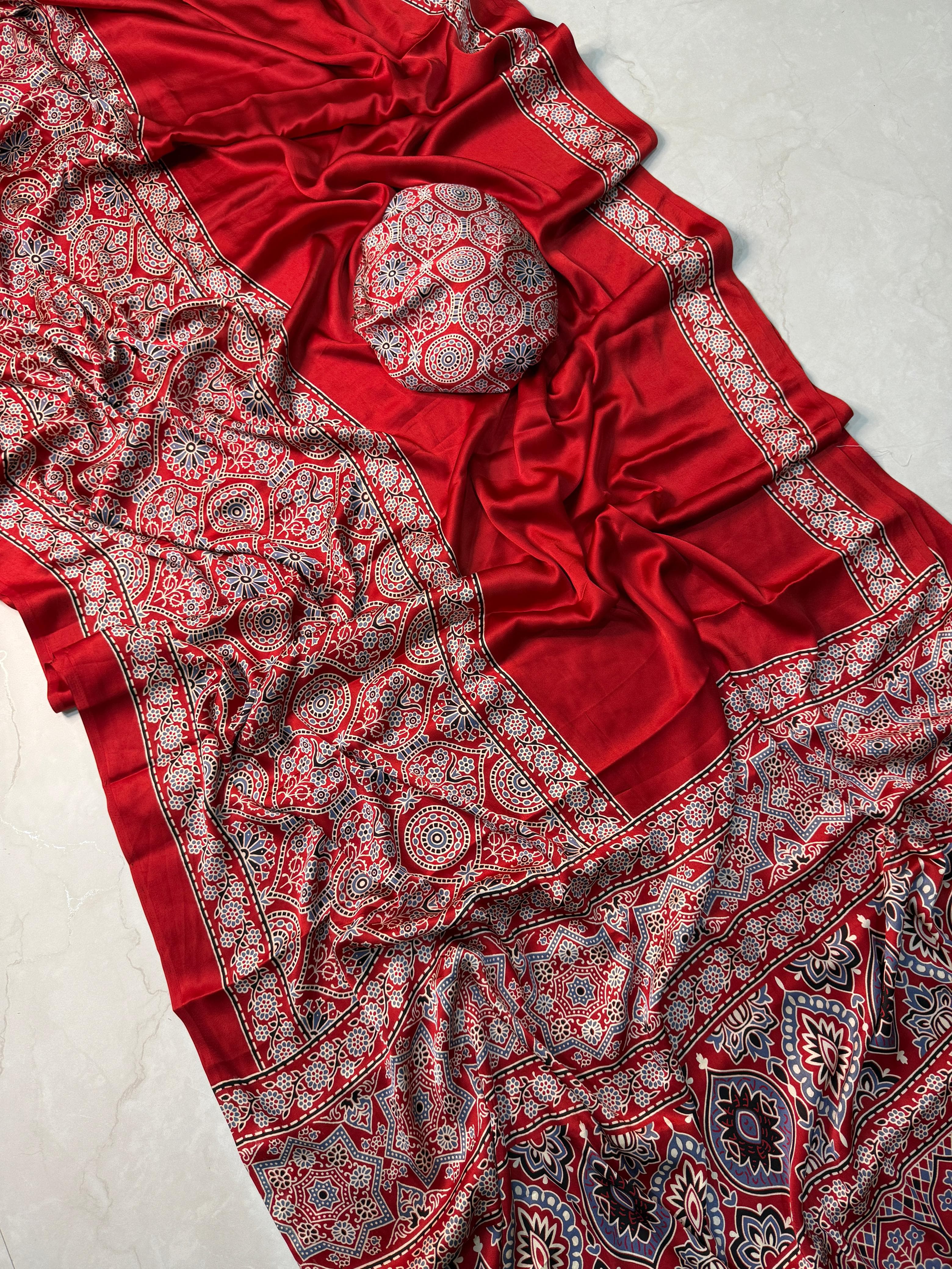 Ajrak satin Silk saree