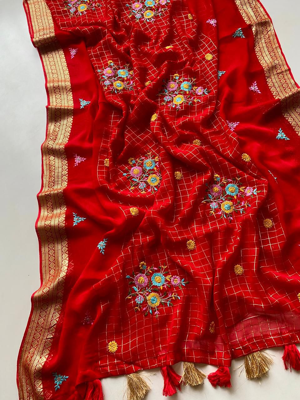 Pure Georgette Sarees with Beautiful Gamthi Work