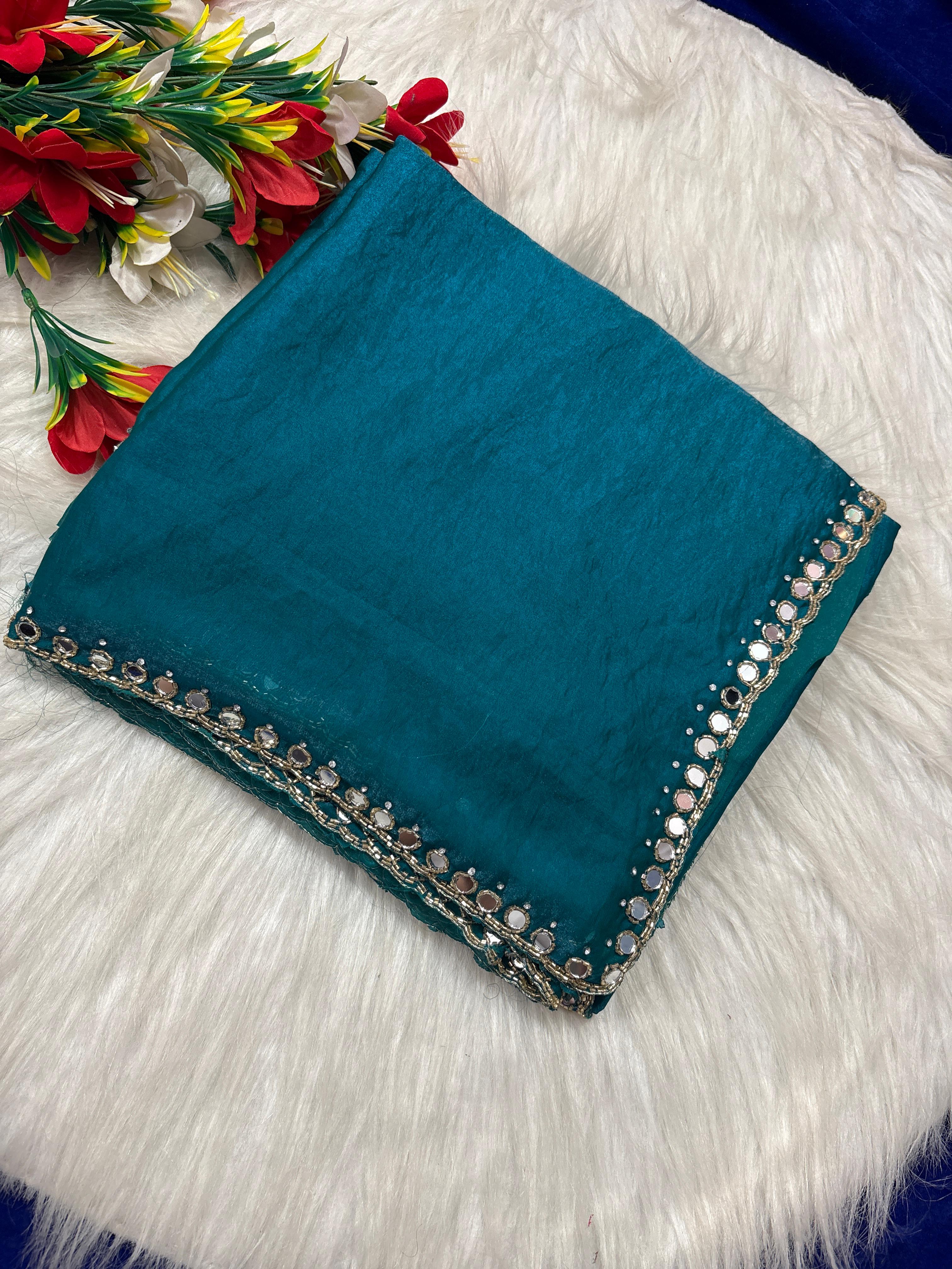 Cocktail mirror work sarees