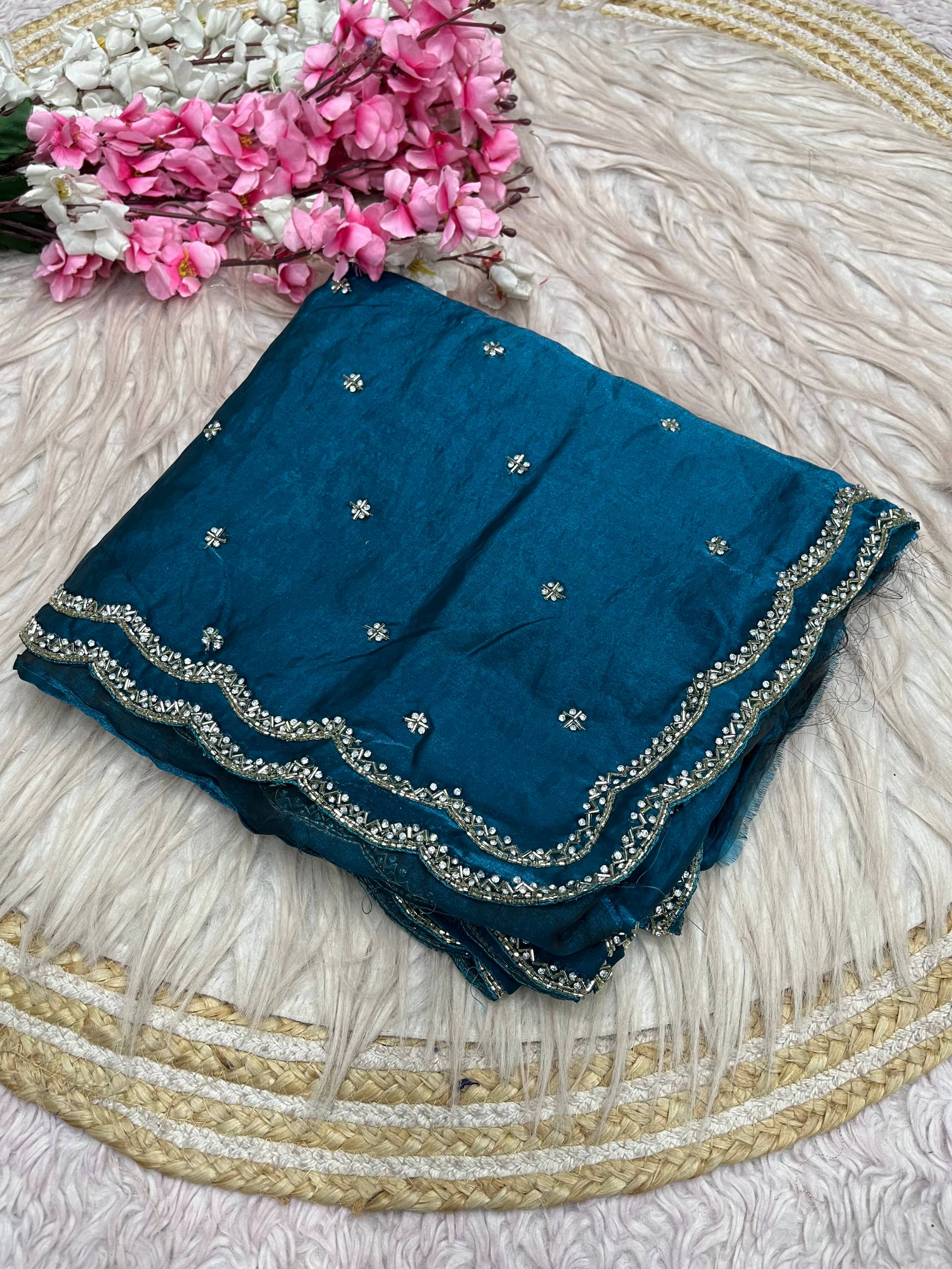 Space Silk Fandy sattin With Beautiful Khatli Cut Dana Handwork Along With Hand Diamond Work