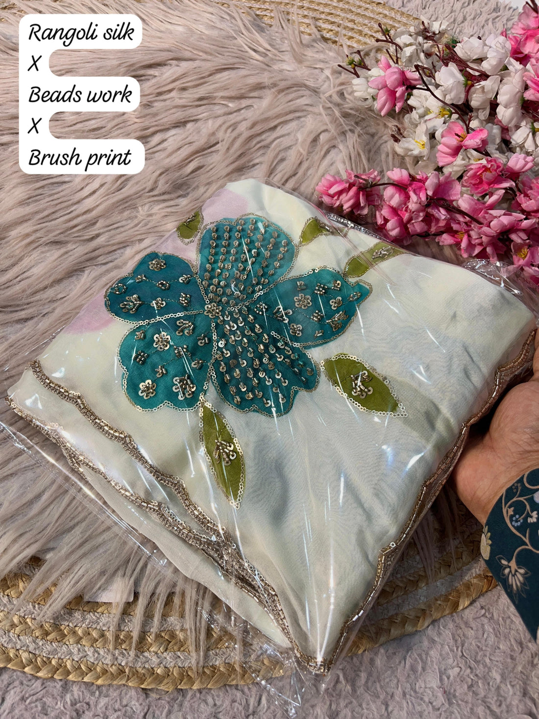 Premium Rangoli Saree with  beads work & brush print