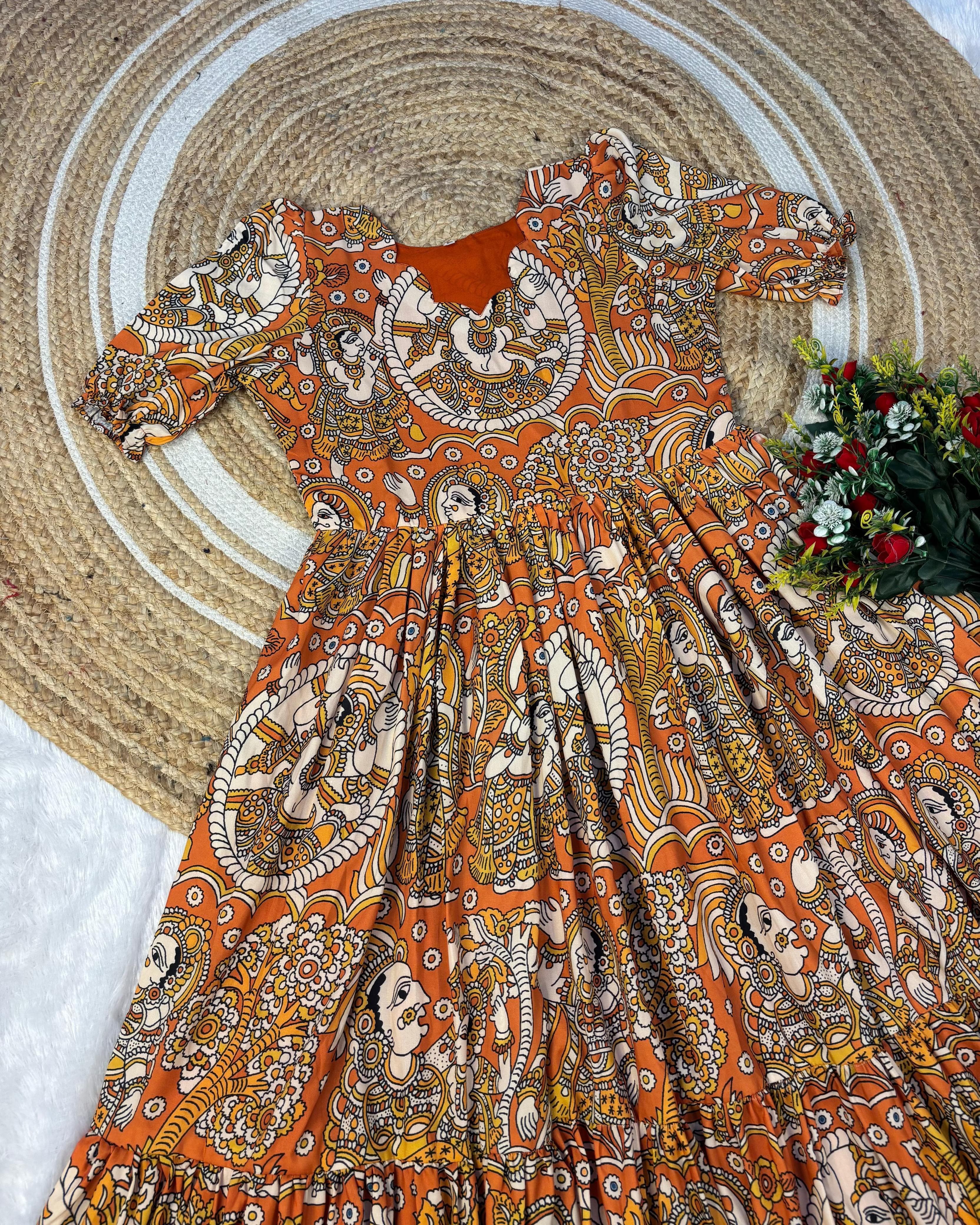 Kalamkari Maxi Gown Soft Maslin Cotton with Digital Print