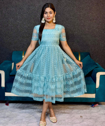 Beautiful Flower Embroidery Sequence Work Frocks