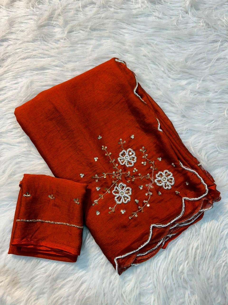 Rangoli Crush Saree with Handwork n Moti Work coming with Kutdana