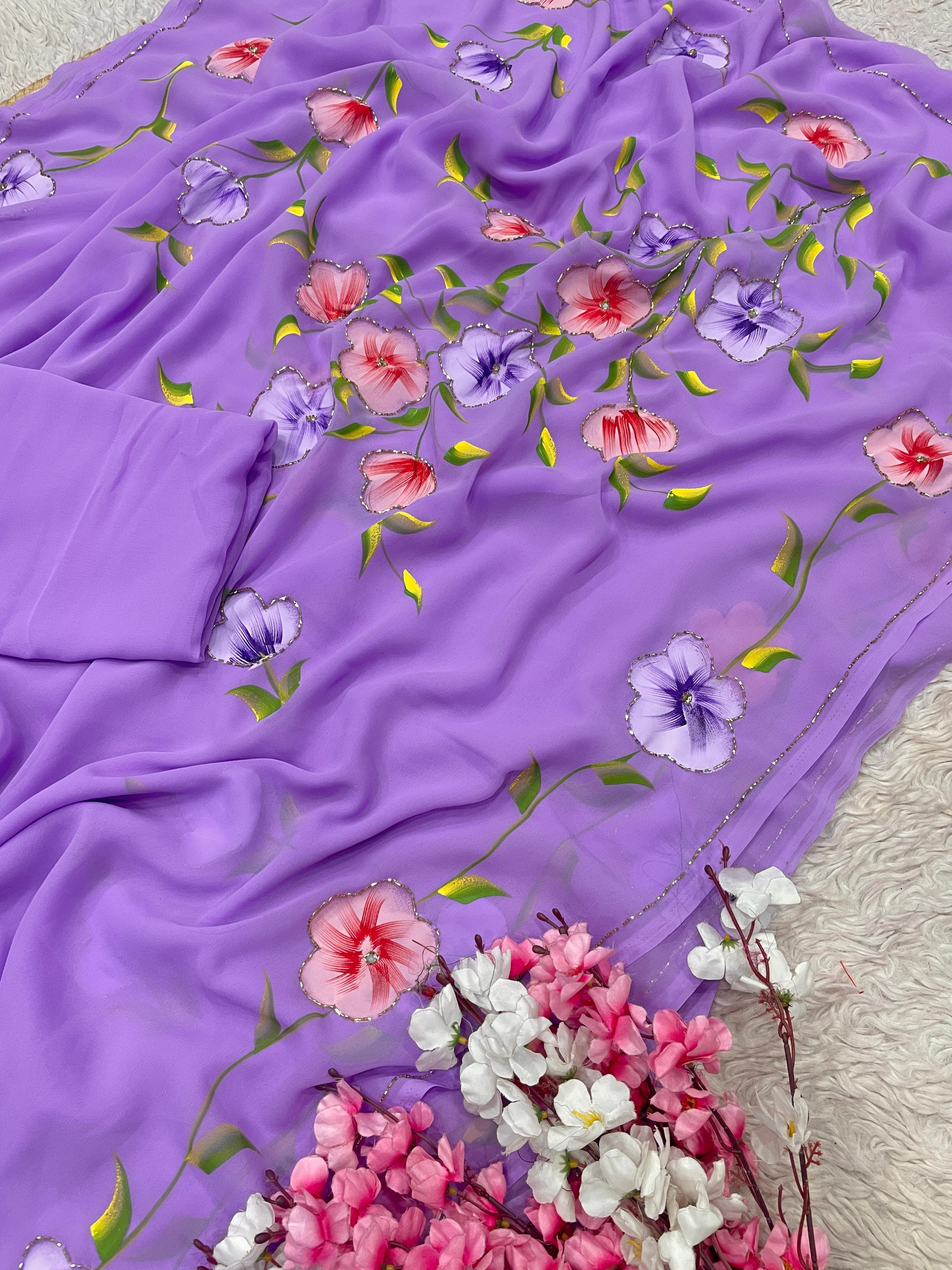 Georgette Sarees with Brush Paint
