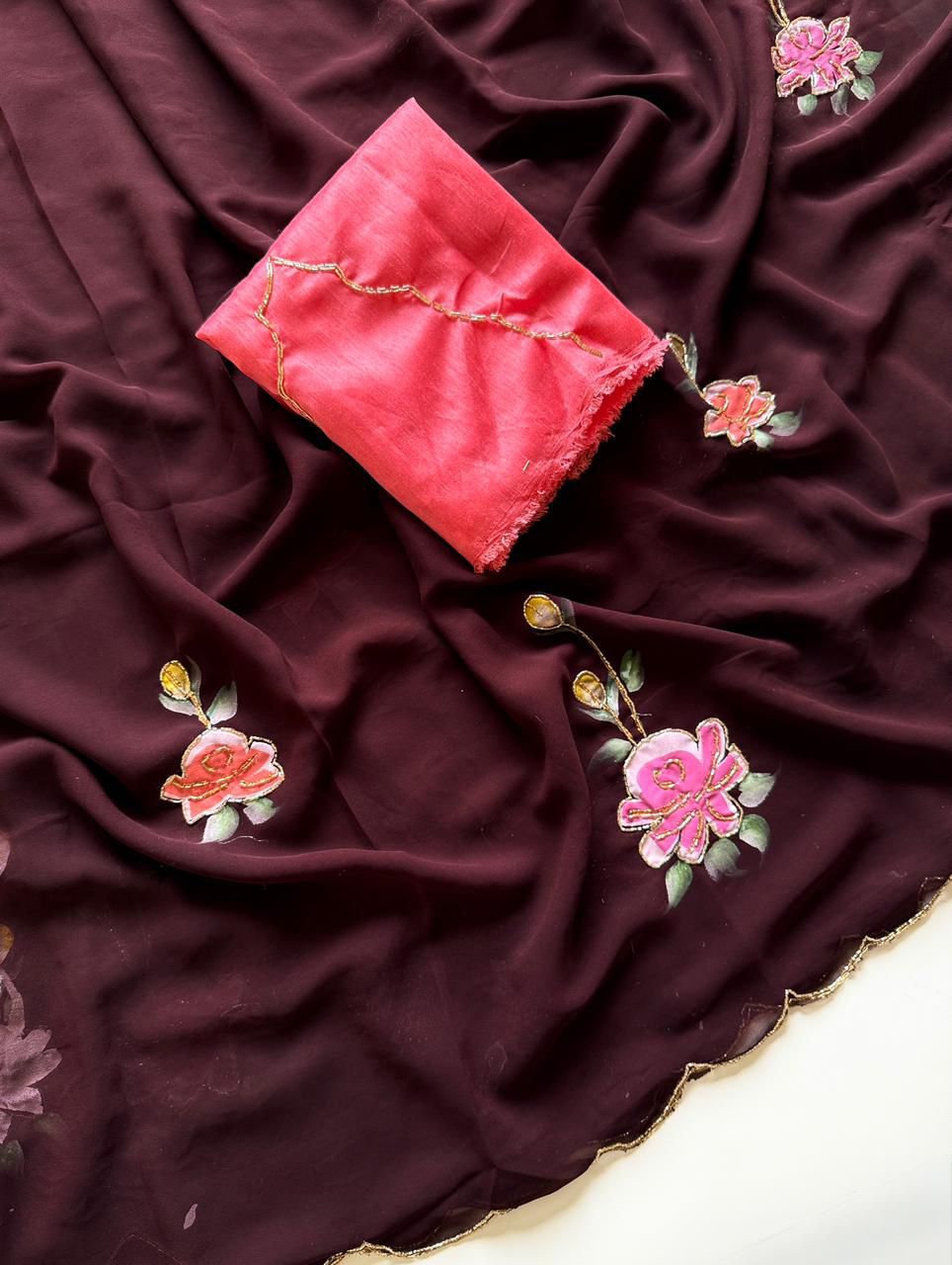 Premium Georgette with Brush paint and cutdana work