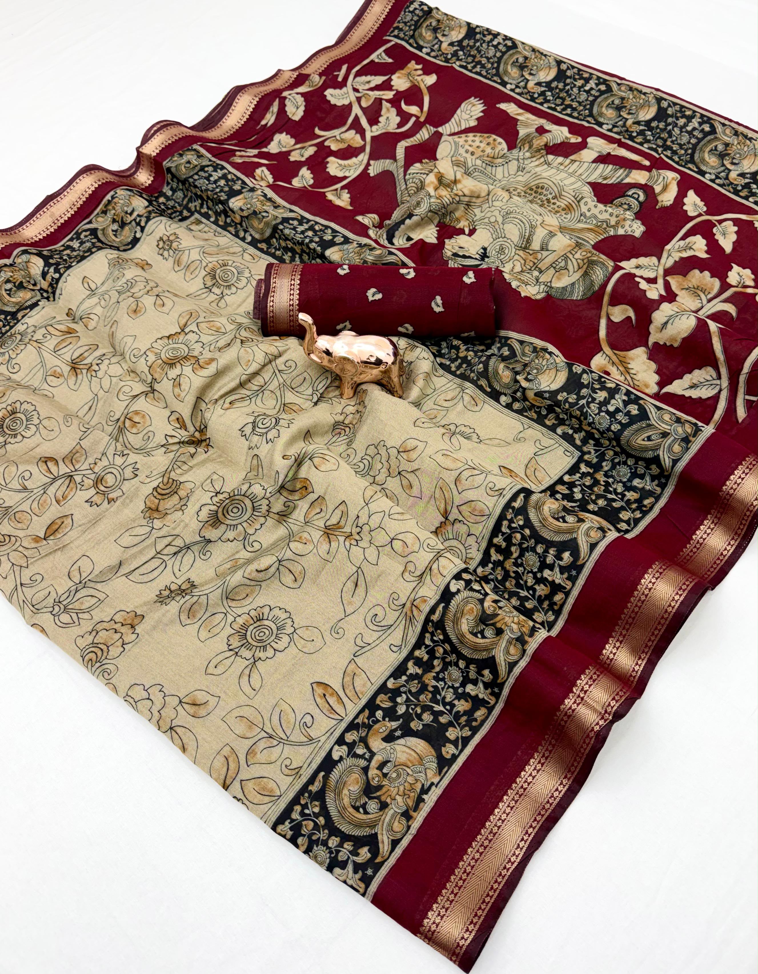 Mul cotton sarees with kalamkari Design