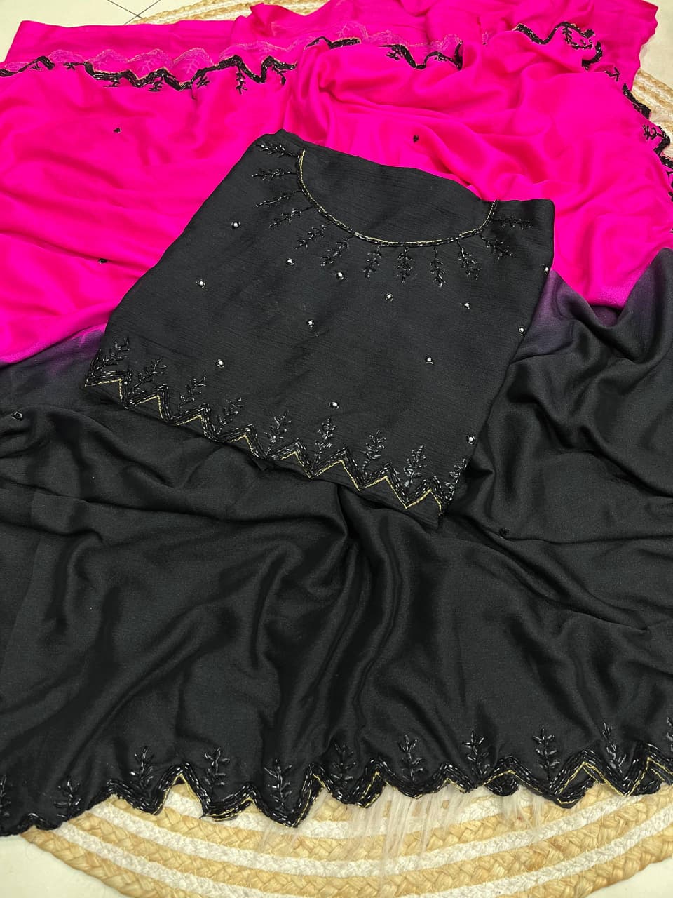 Viscose Chinnon Sarees in dual shade