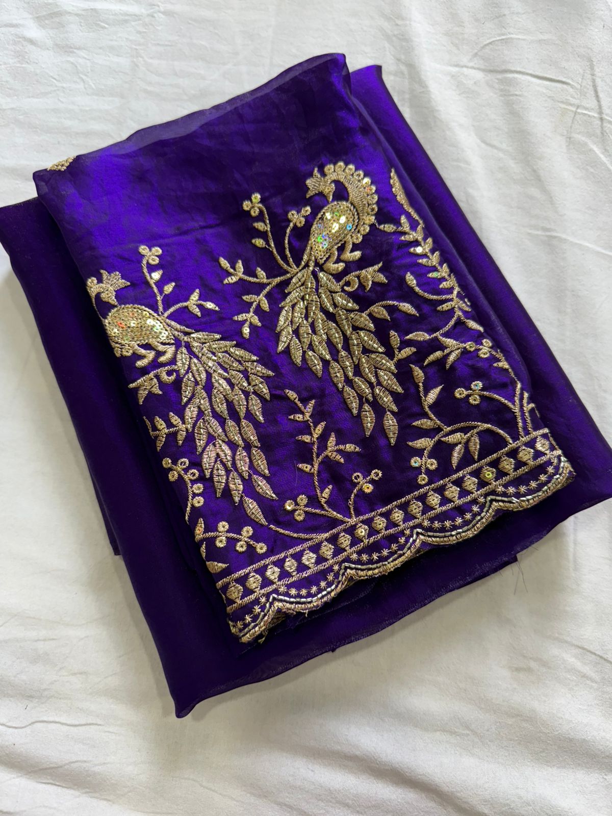 Space Sattin Saree With Running Bits Sequence Work Blouse