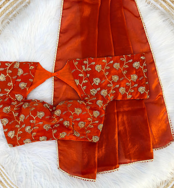 Designer Space Silk Sarees with Beads Work Blouse
