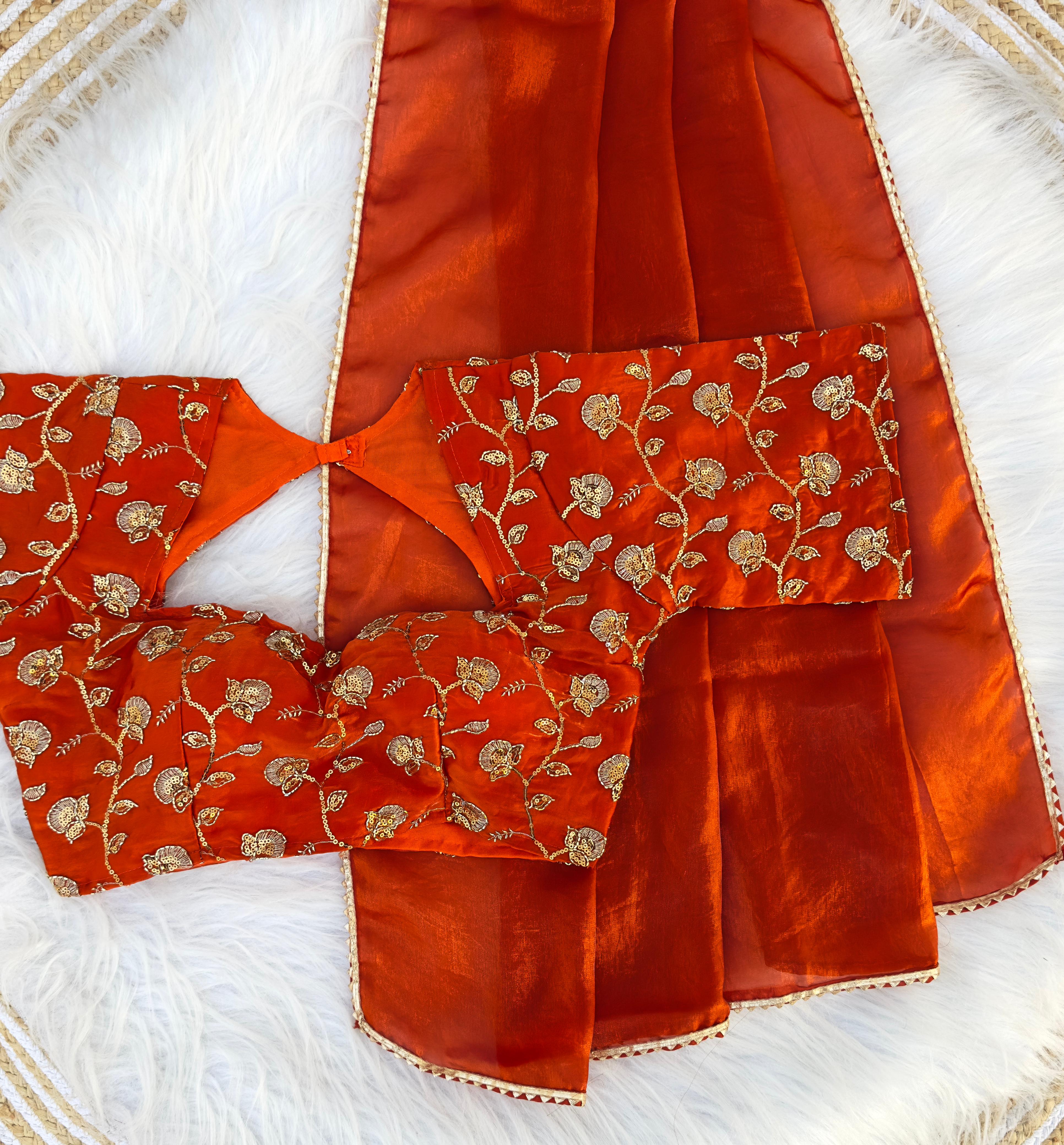 Designer Space Silk Sarees with Beads Work Blouse