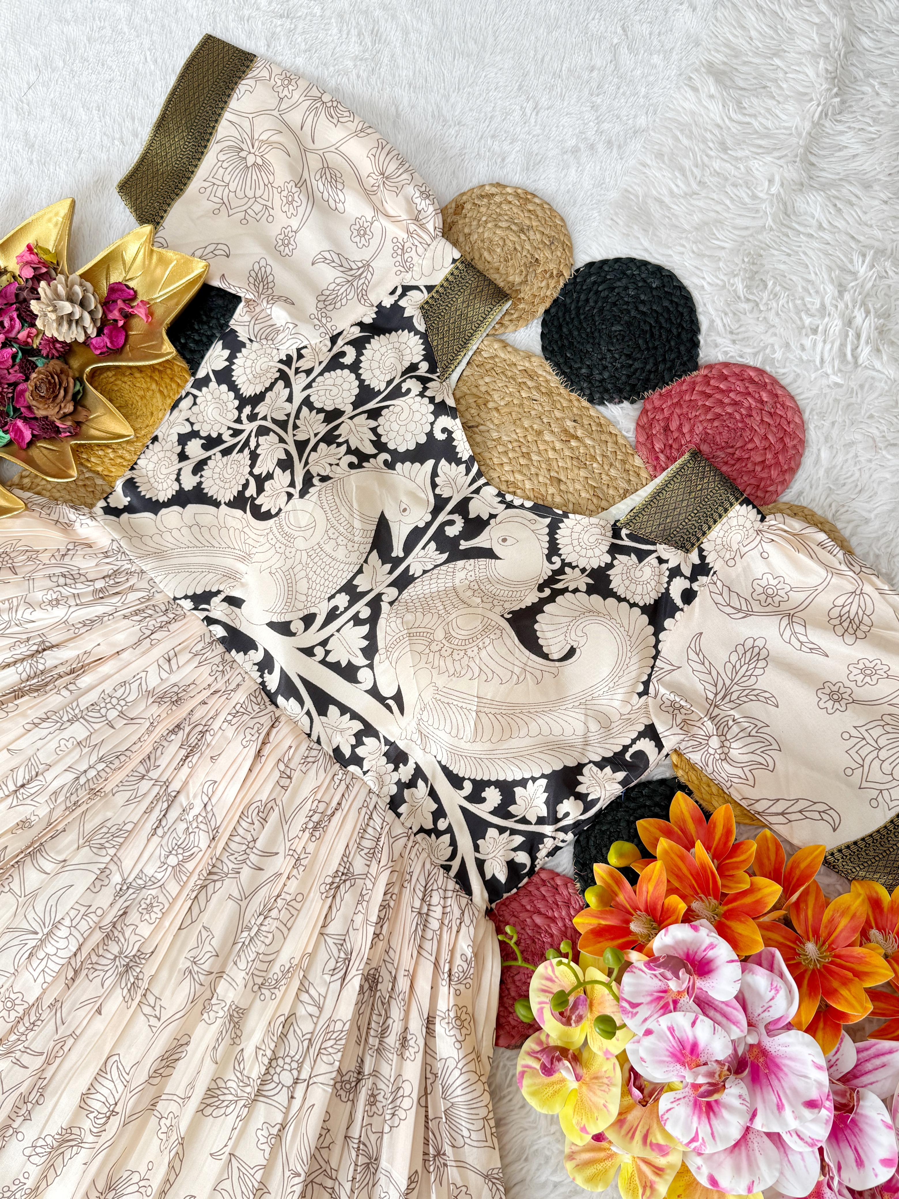 Soft Kalamkari Dola Silk Gowns