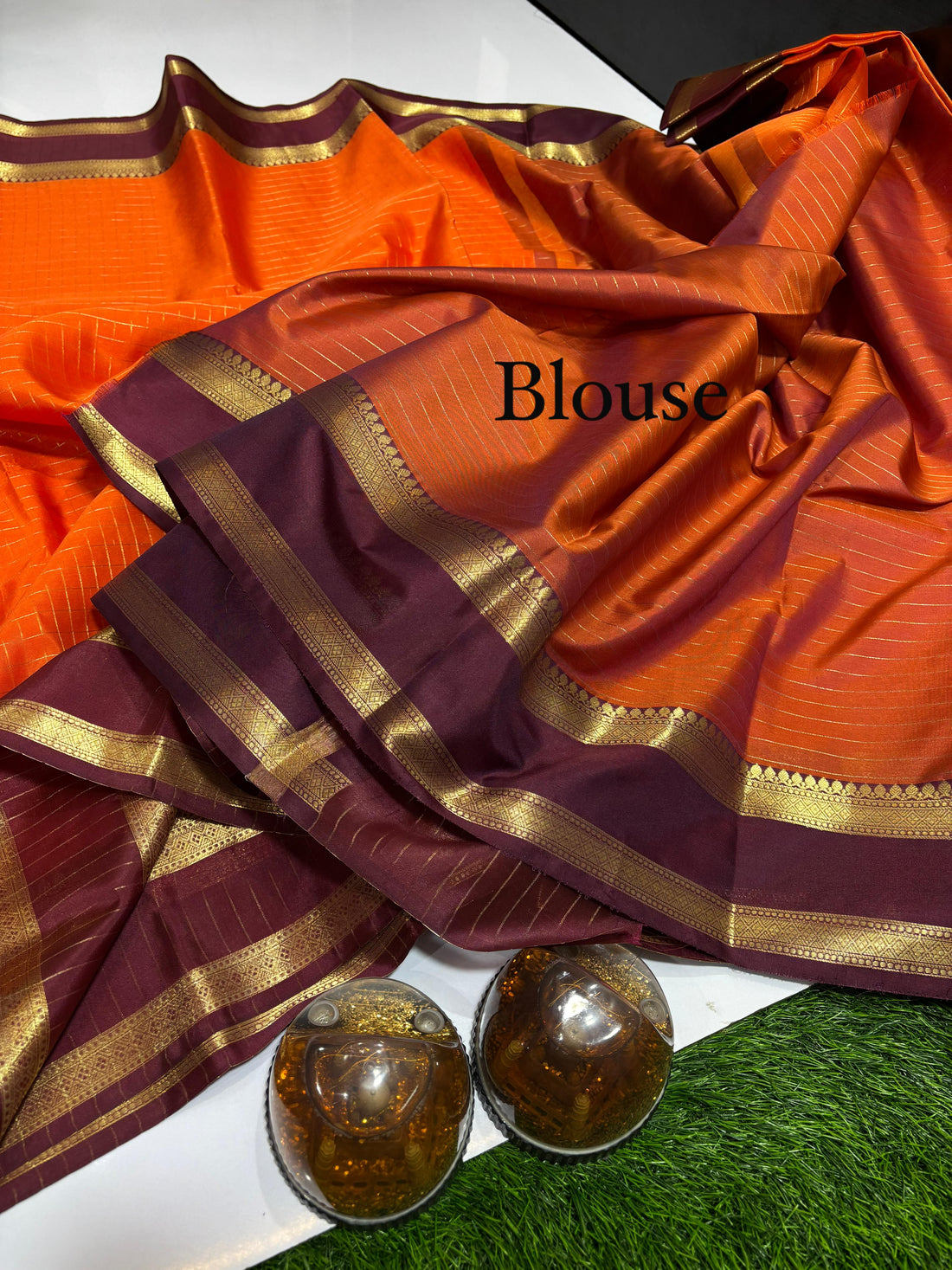 Vintage Rust Orange Banarasi Semi Silk Saree