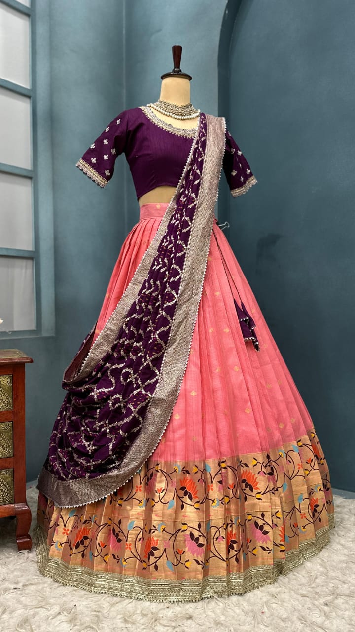 Luxurious Kota Checks with Rich Paithani Border Lehanga