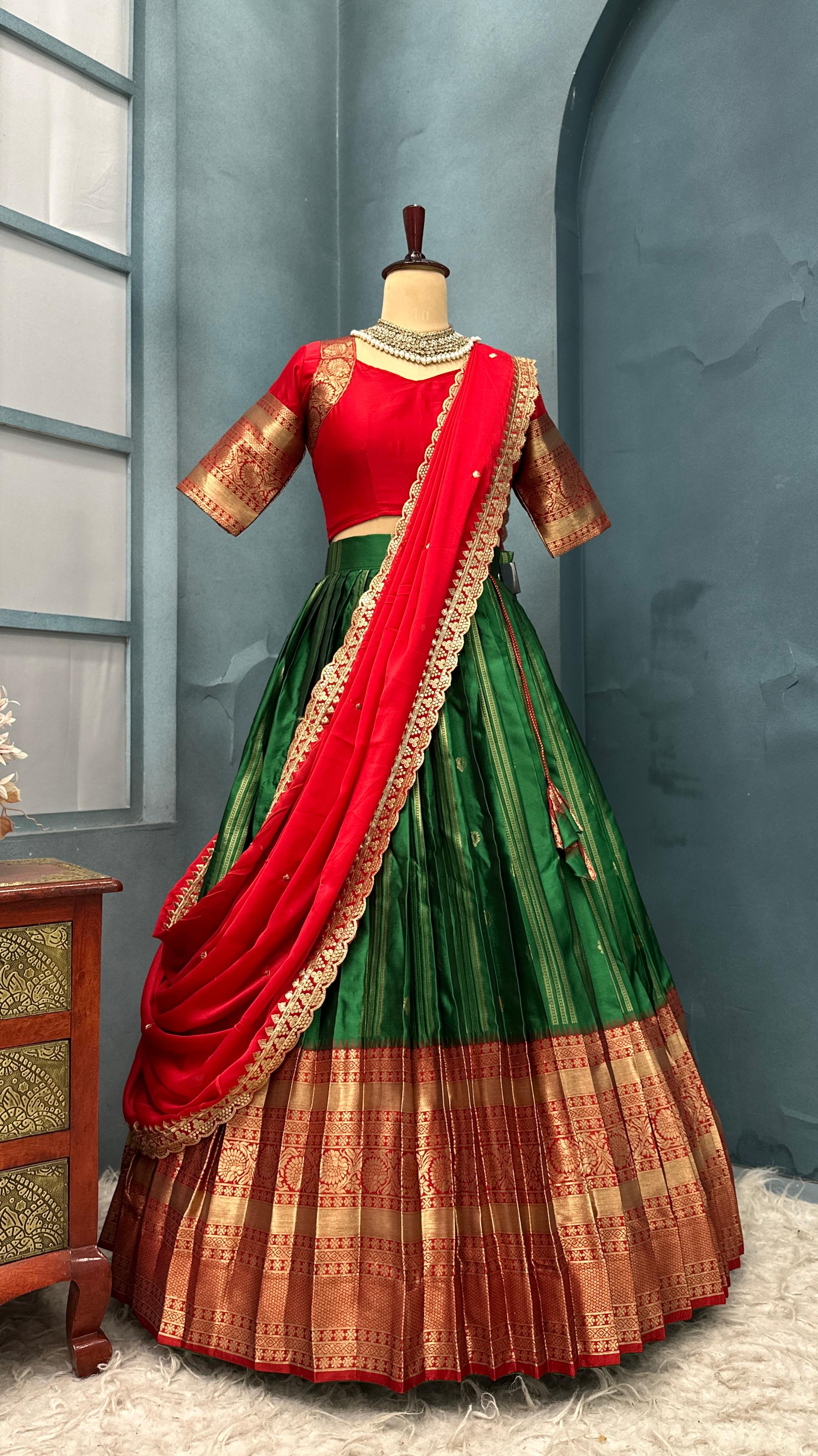 Premium Quality Fully Stitched Kanjivaram Silk Lehanga