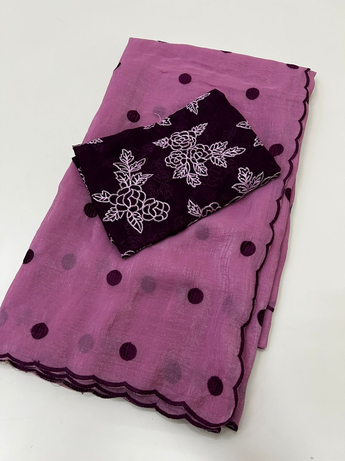 Polka Dots Saree with Embroidery Work