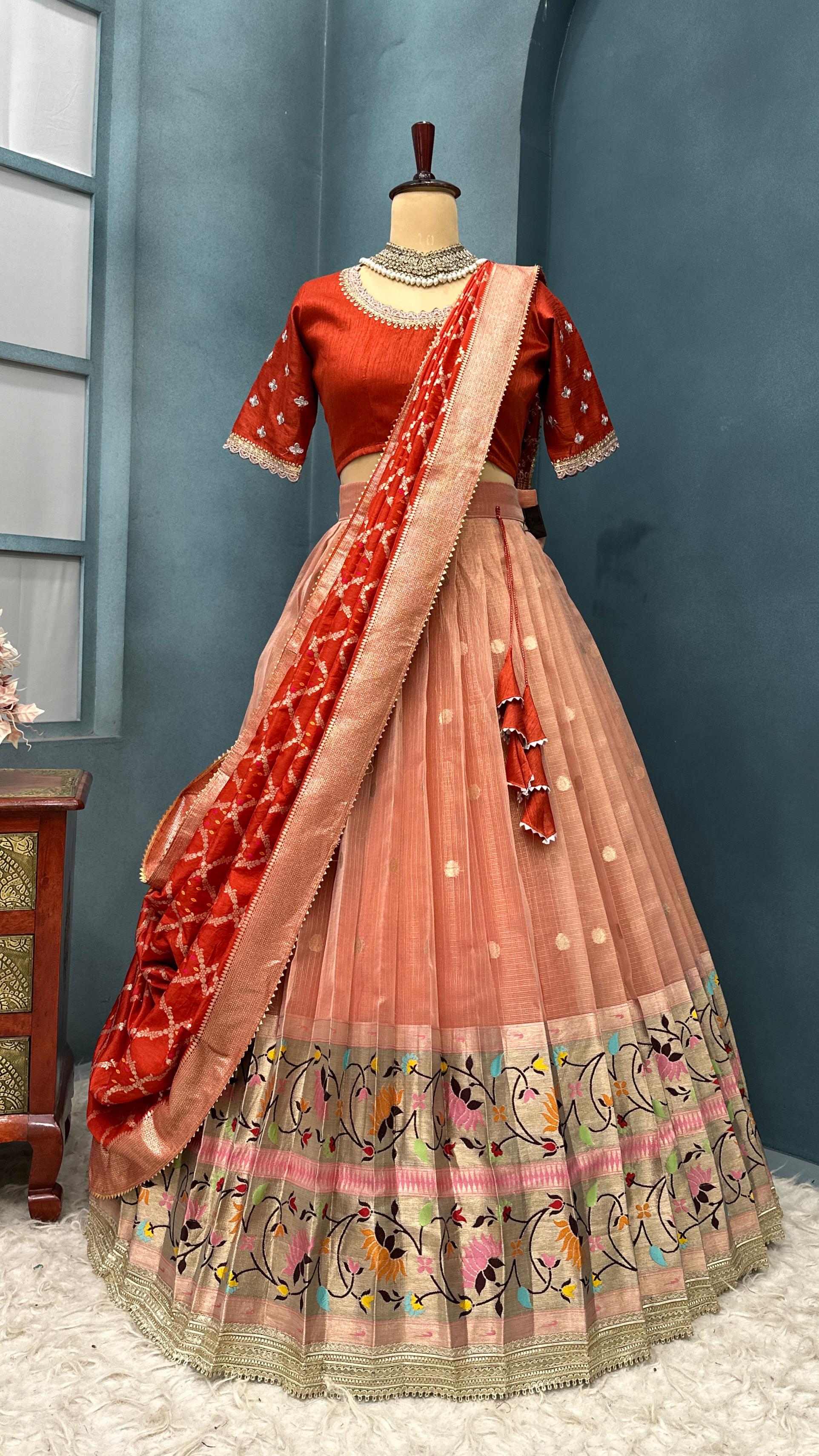 Full Stitched Luxurious Kota checks & Paithani Lehenga