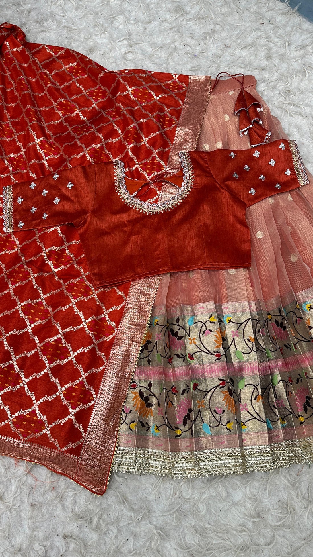 Full Stitched Luxurious Kota checks & Paithani Lehenga