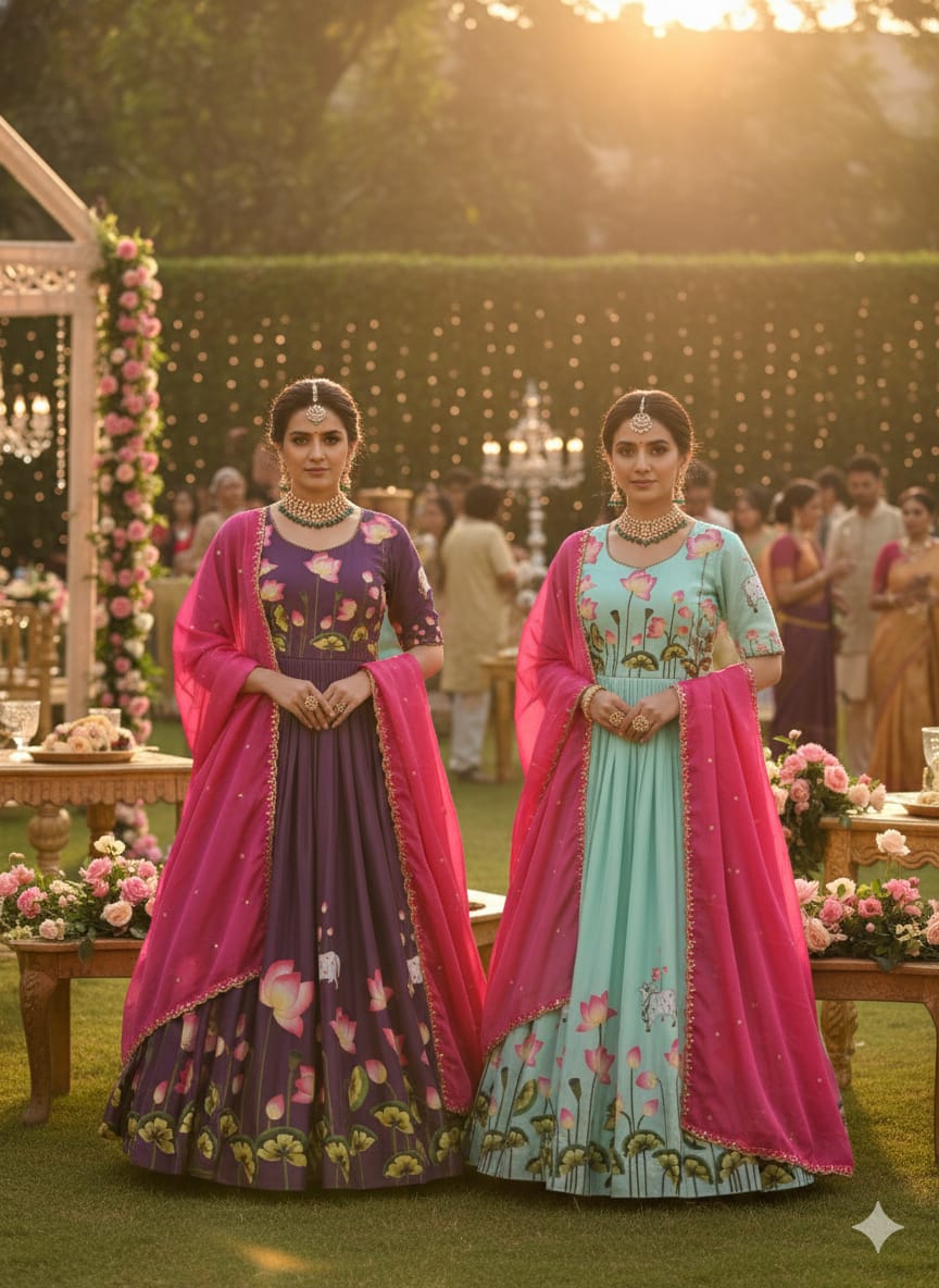 Lotus Design Gown with Duppata