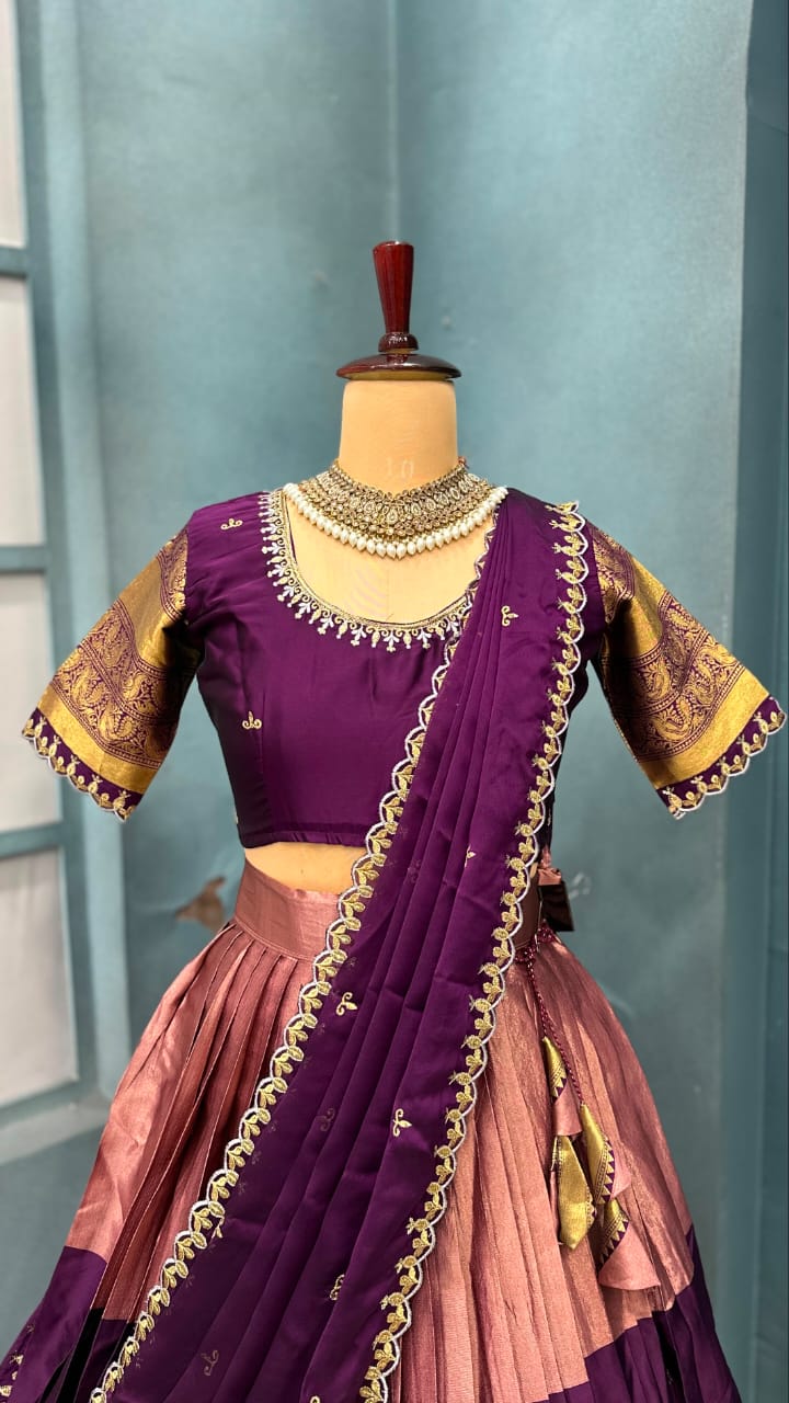 Premium Quality Fully Stitched Kanjivaram with tissue silk dual combination Lehanga