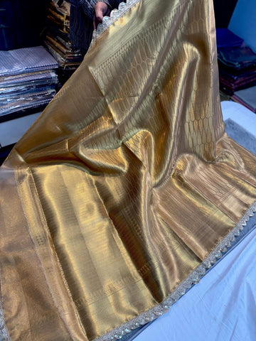 Banarasi Soft Tissue Waskat Sarees with cutwork Lace Border