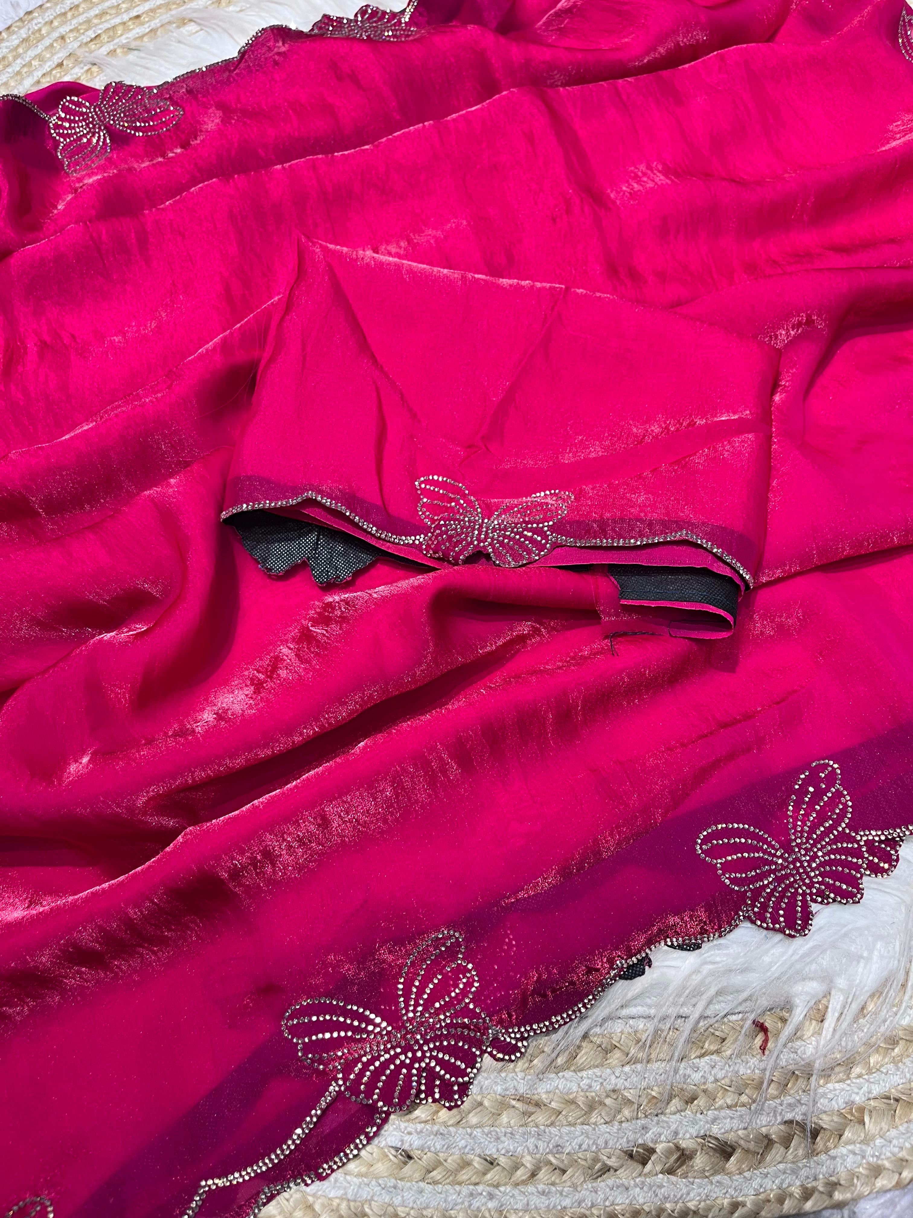 Soft Chiffon Sarees with Beautiful Jarkhan & Siroski Work