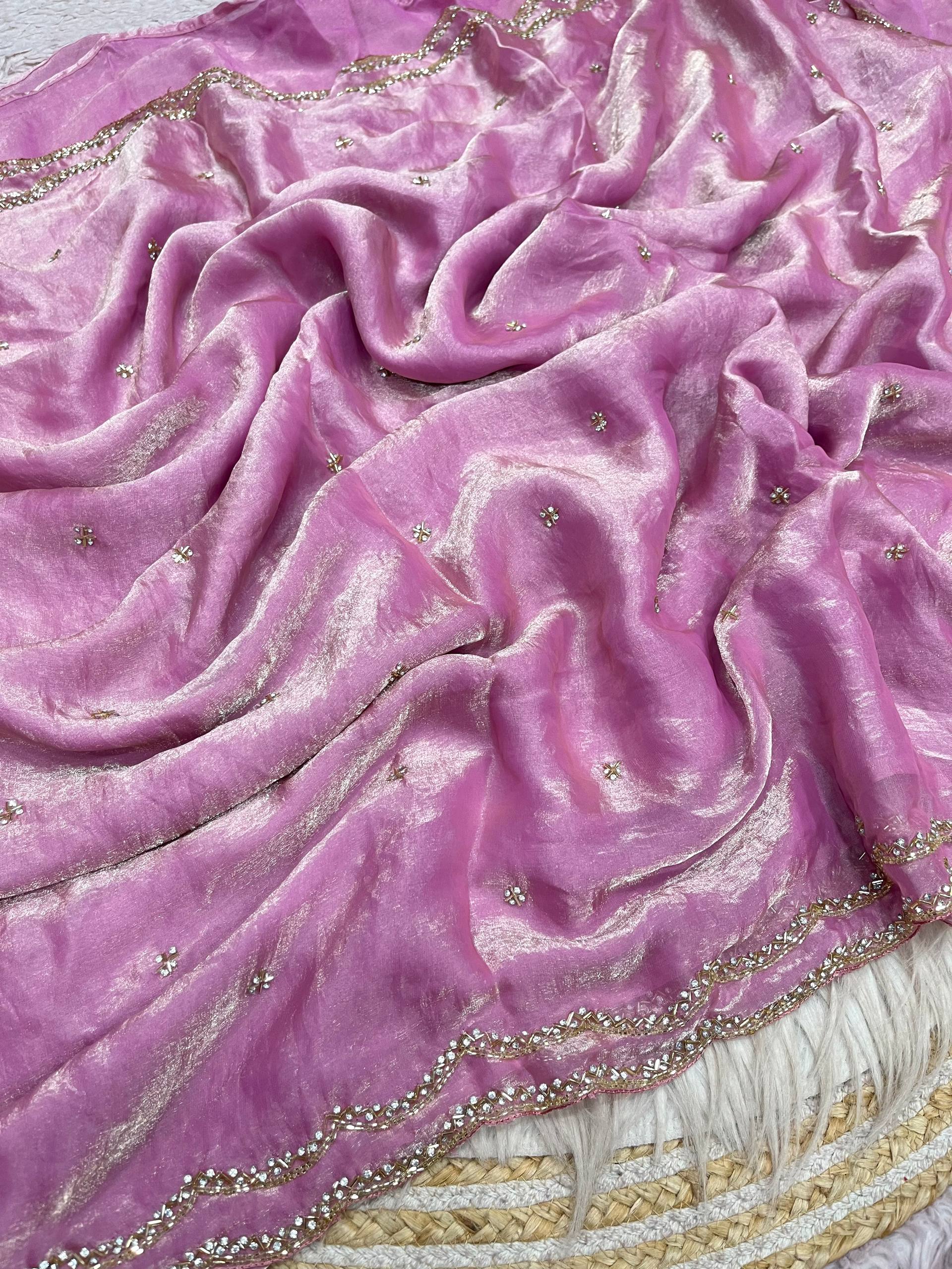 Space Silk Fandy sattin With Beautiful Khatli Cut Dana Handwork Along With Hand Diamond Work
