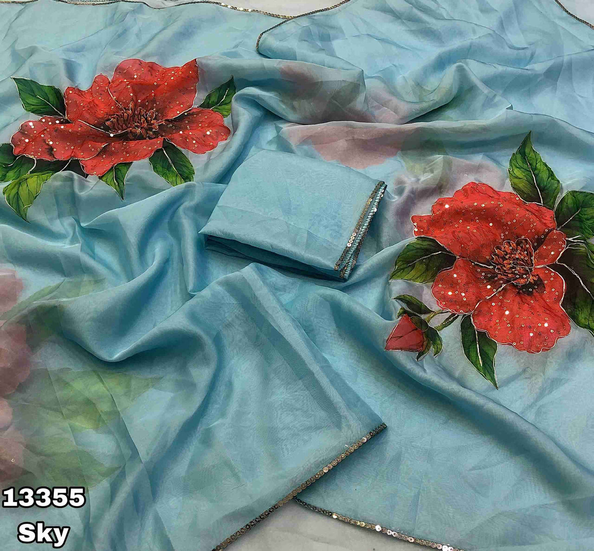 Tebby Organza Sequence Embroidery Work Sarees