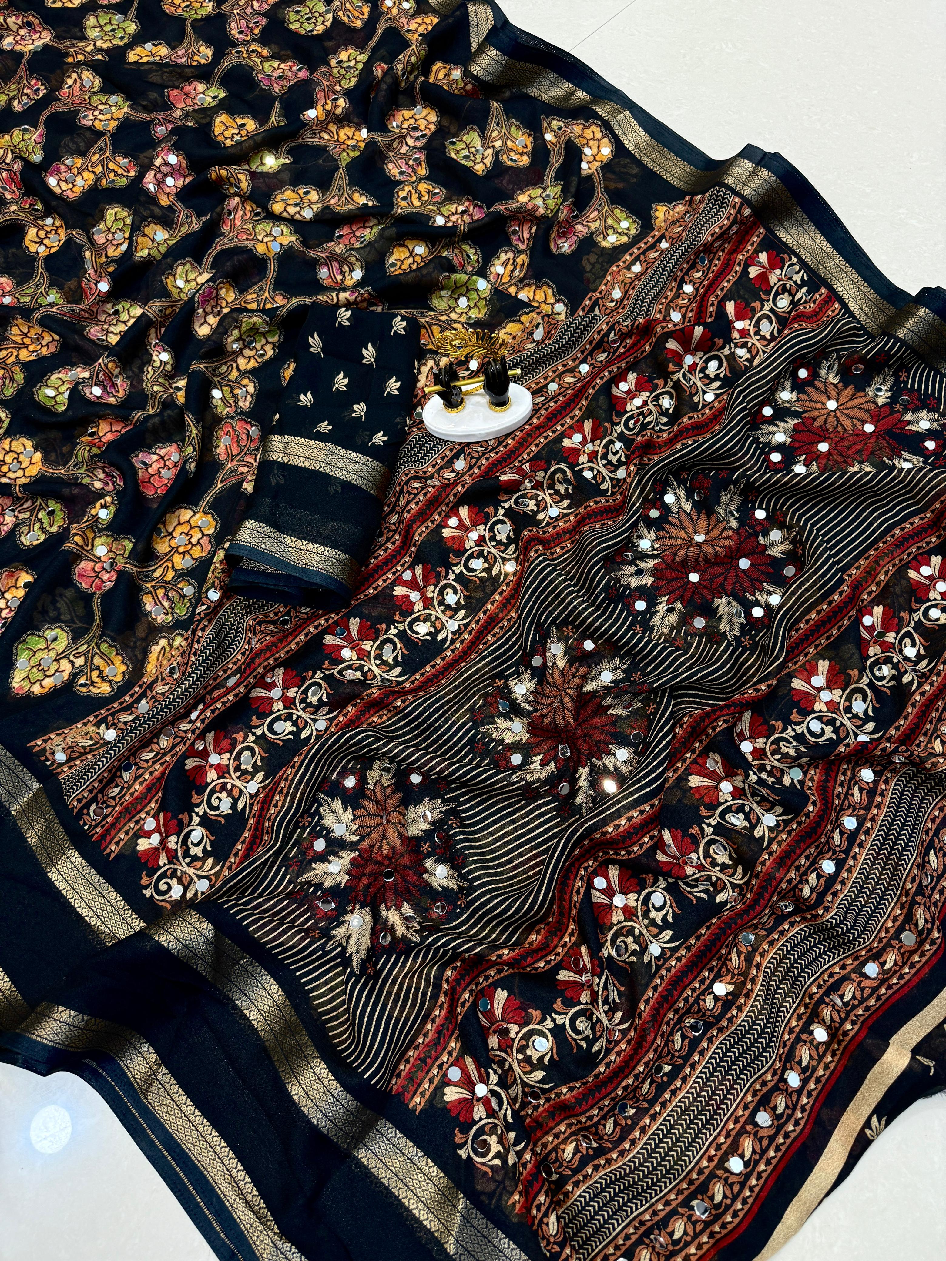 Premium Georgette Sarees with Mirror Work