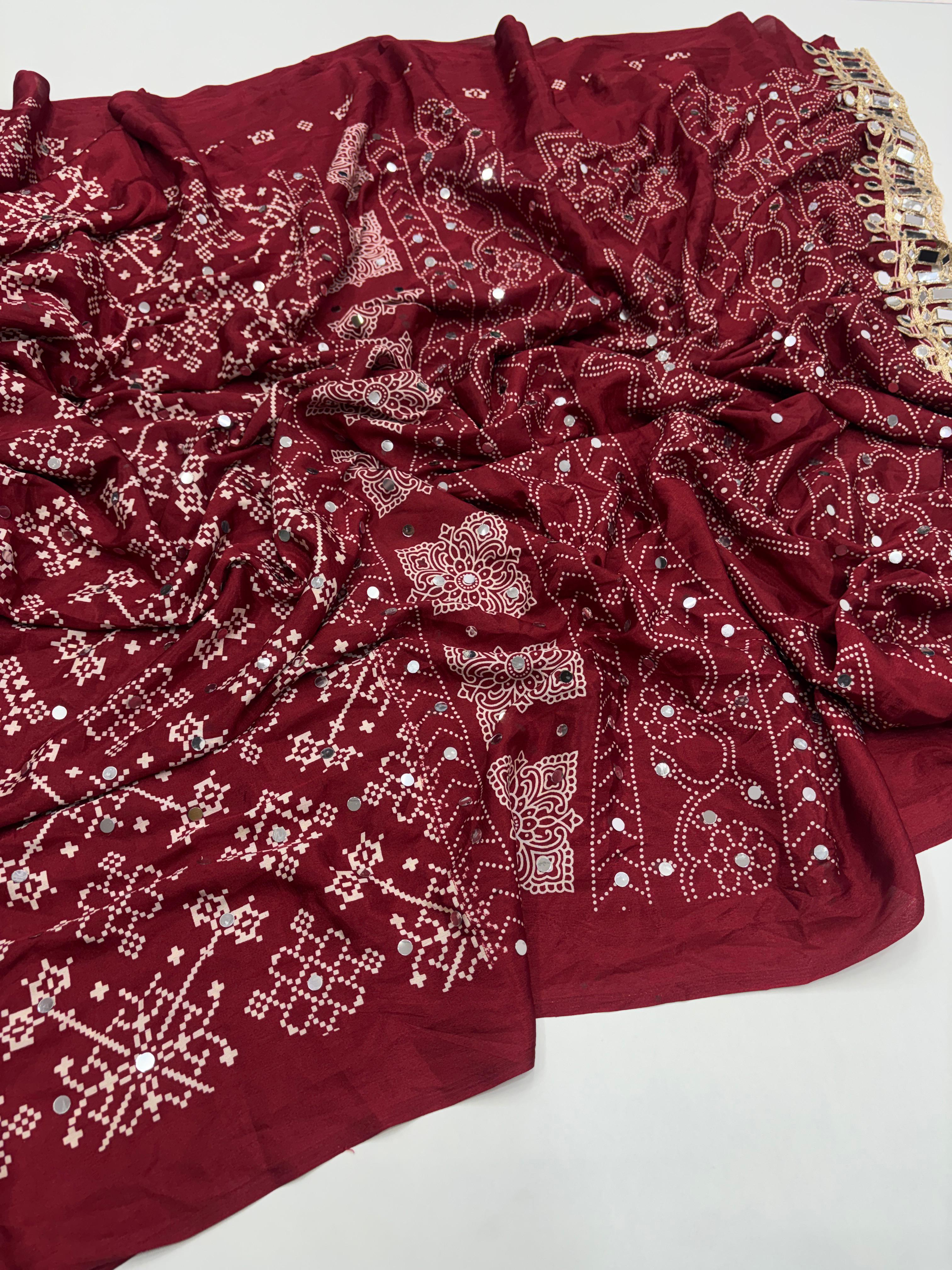 Ajrakh Saree with Mirror Work