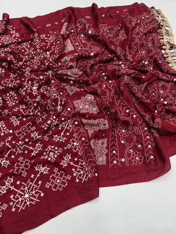 Ajrakh Saree with Mirror Work